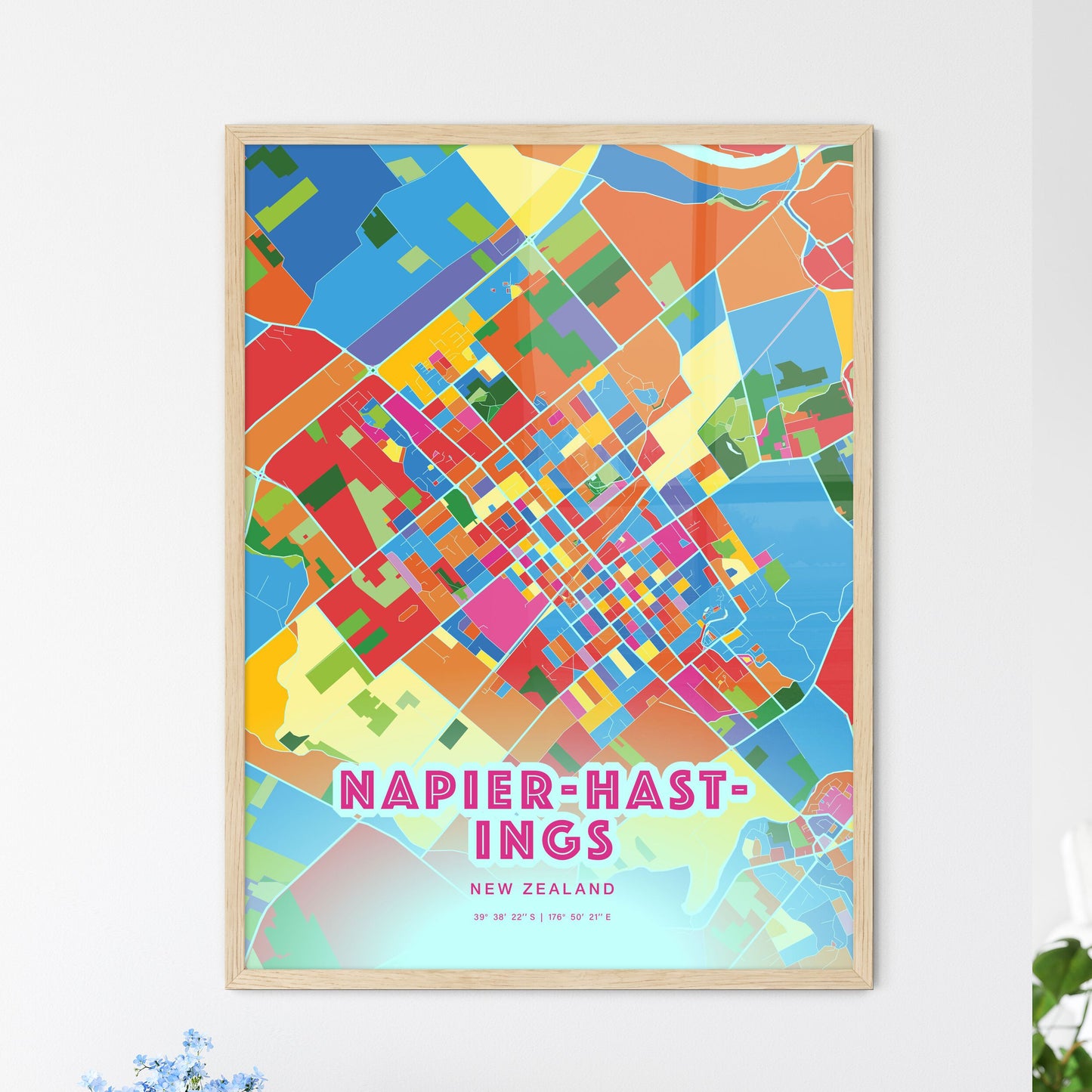 Colorful NAPIER-HASTINGS NEW ZEALAND Fine Art Map Crazy Colors