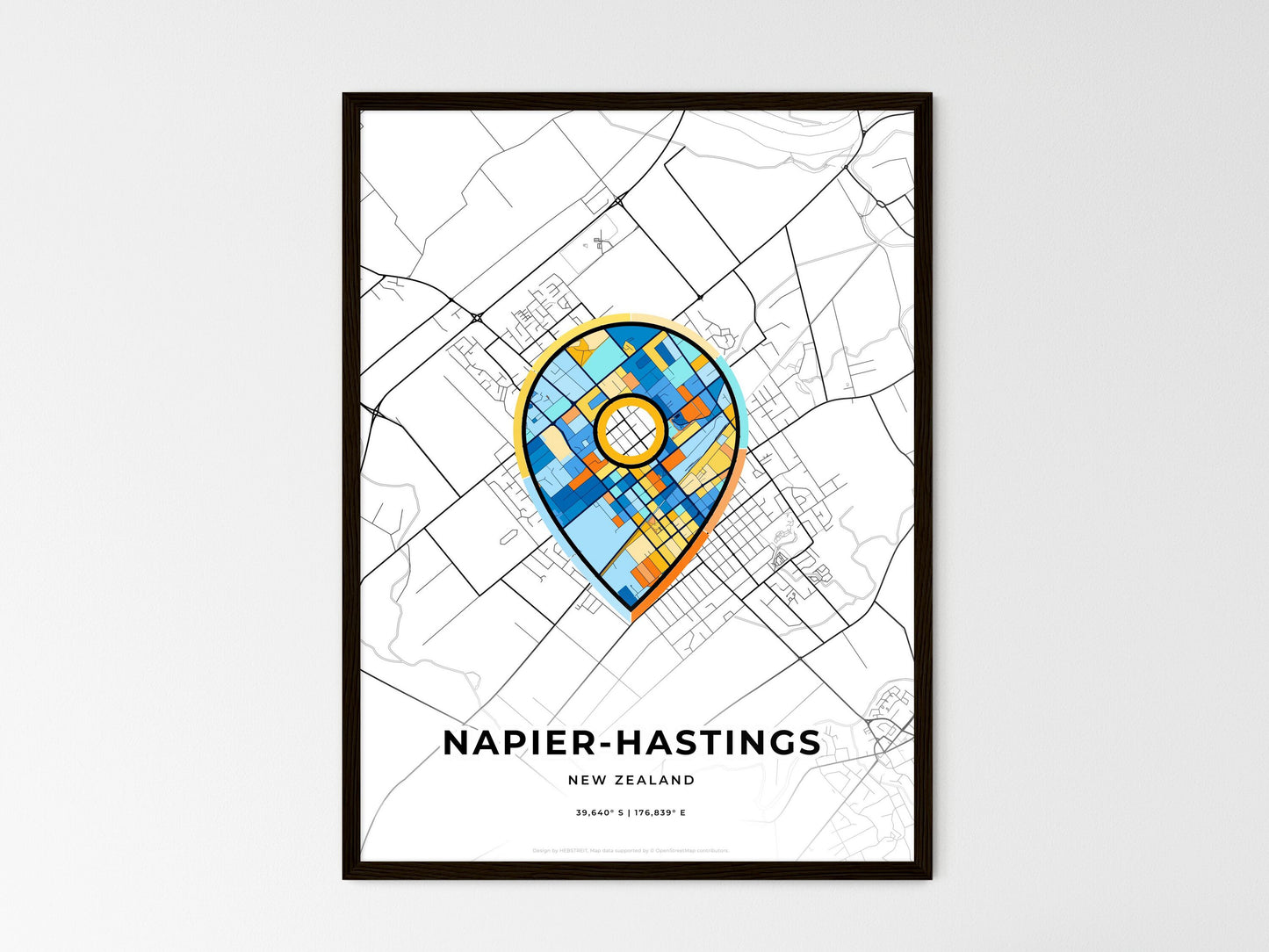Napier-Hastings New Zealand wedding art map with pointer icon