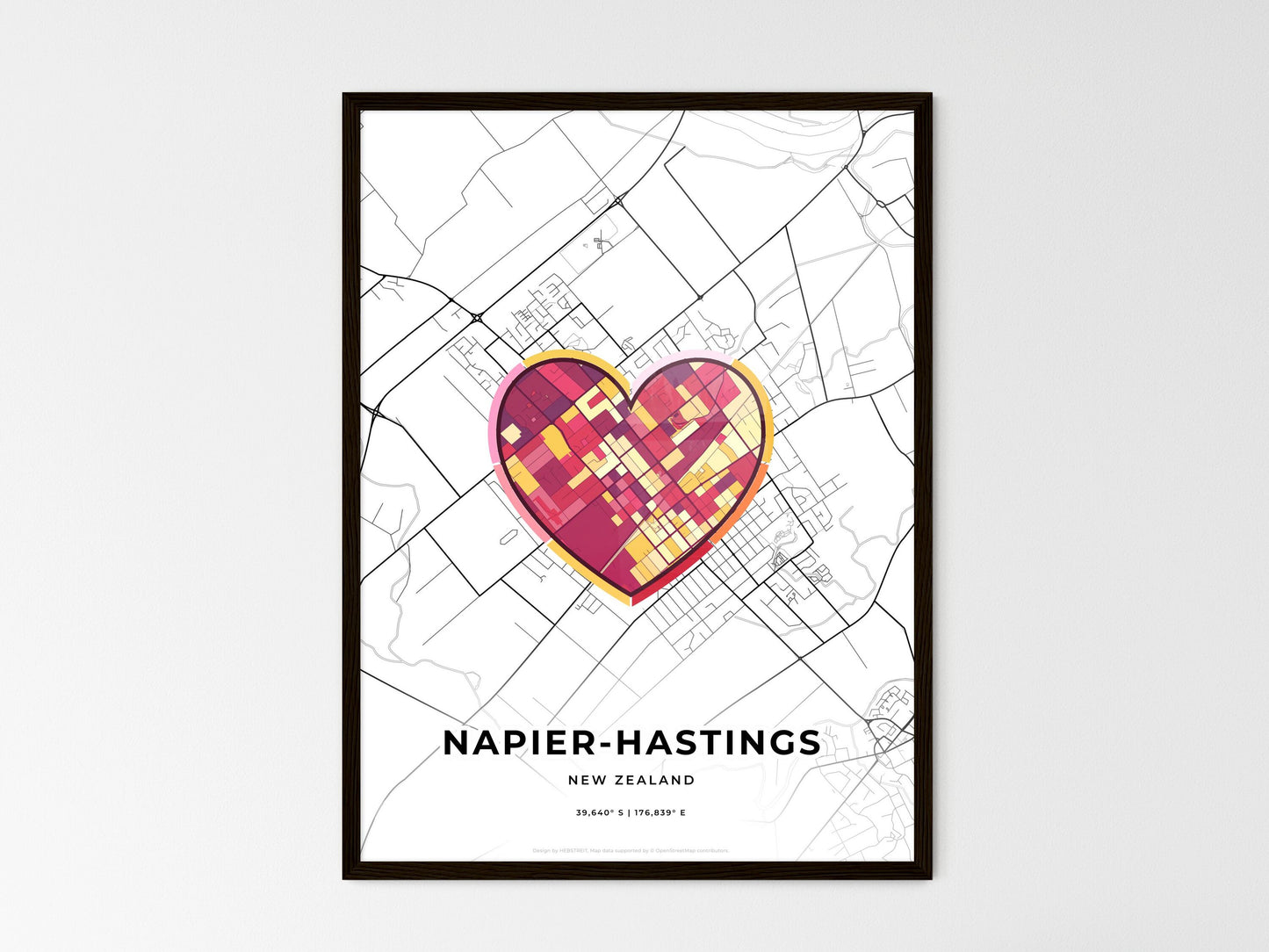 Napier-Hastings New Zealand wedding art map with heart icon
