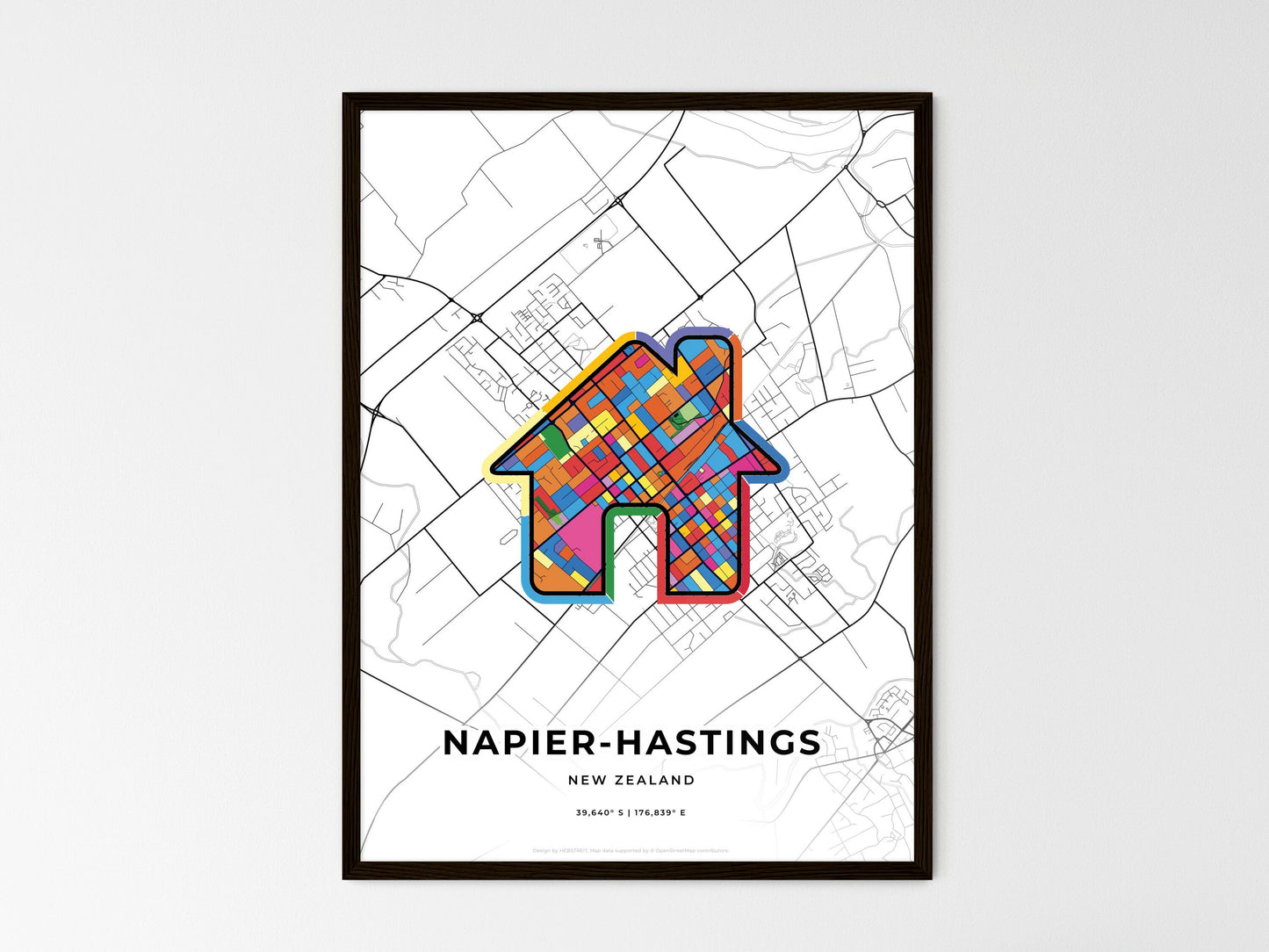 Napier-Hastings New Zealand wedding art map with home icon