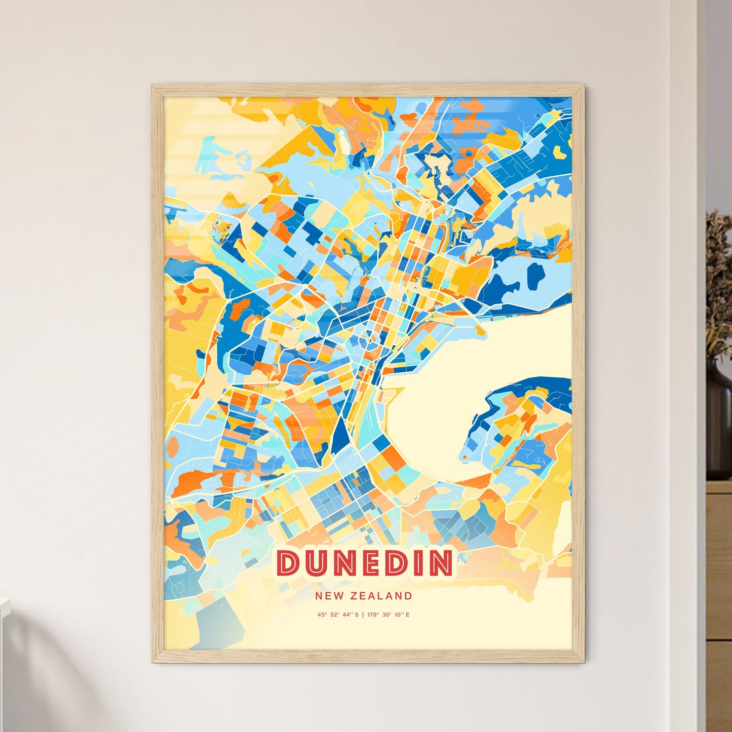 Colorful DUNEDIN NEW ZEALAND Fine Art Map Blue Orange