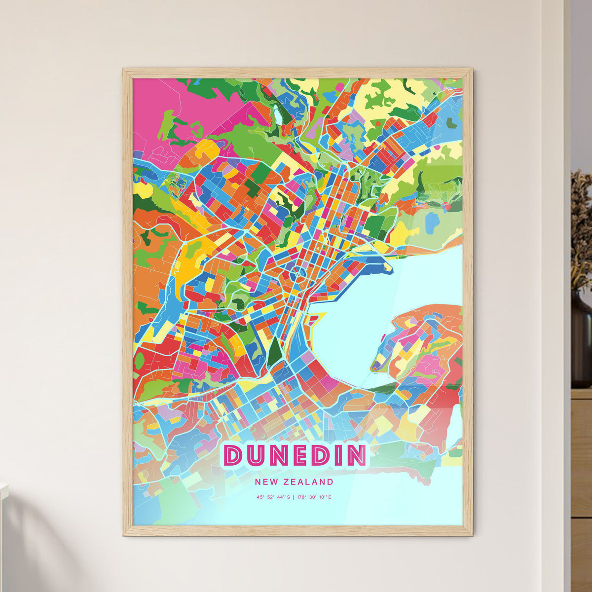 Colorful DUNEDIN NEW ZEALAND Fine Art Map Crazy Colors