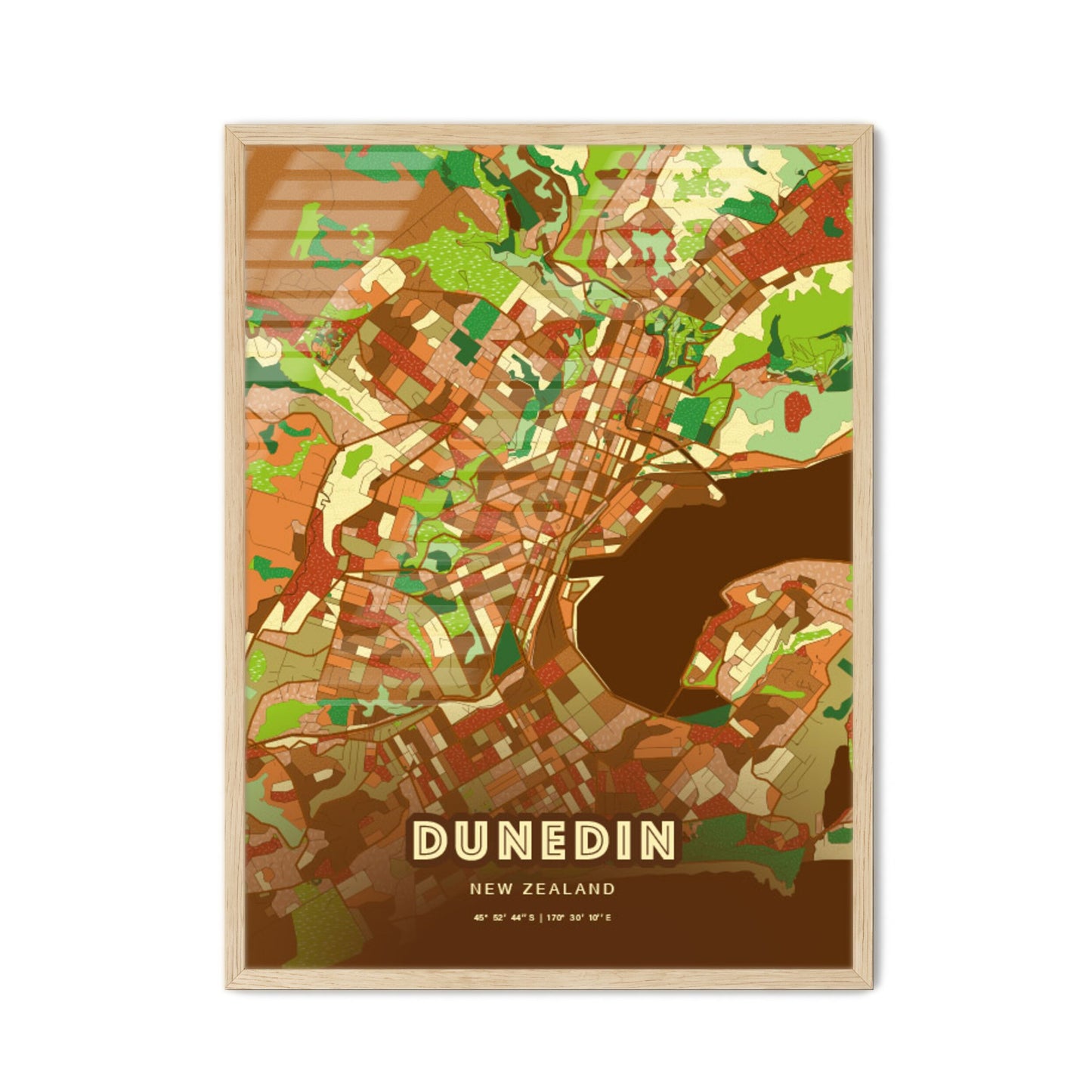 Colorful DUNEDIN NEW ZEALAND Fine Art Map Farmhouse