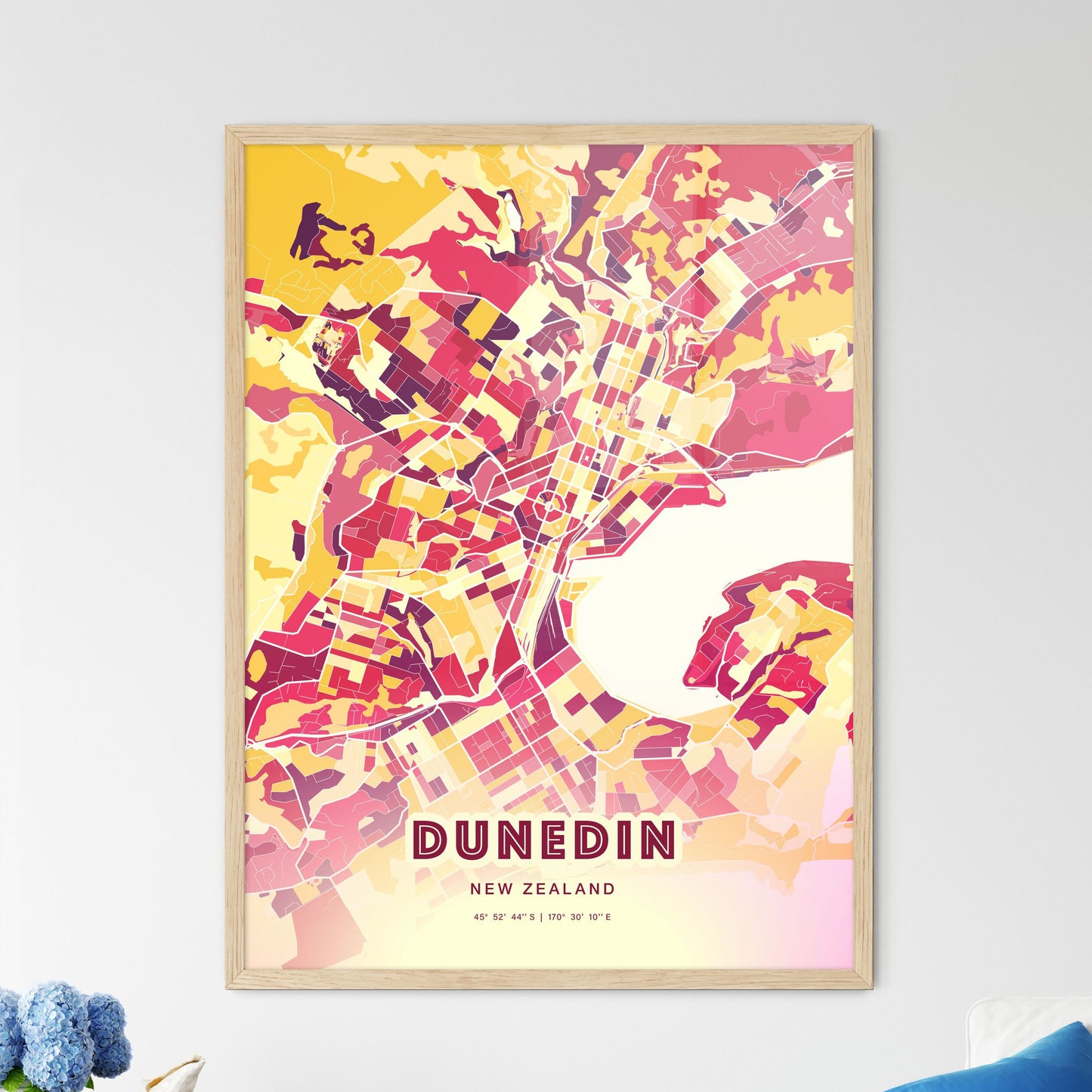 Colorful DUNEDIN NEW ZEALAND Fine Art Map Hot Red