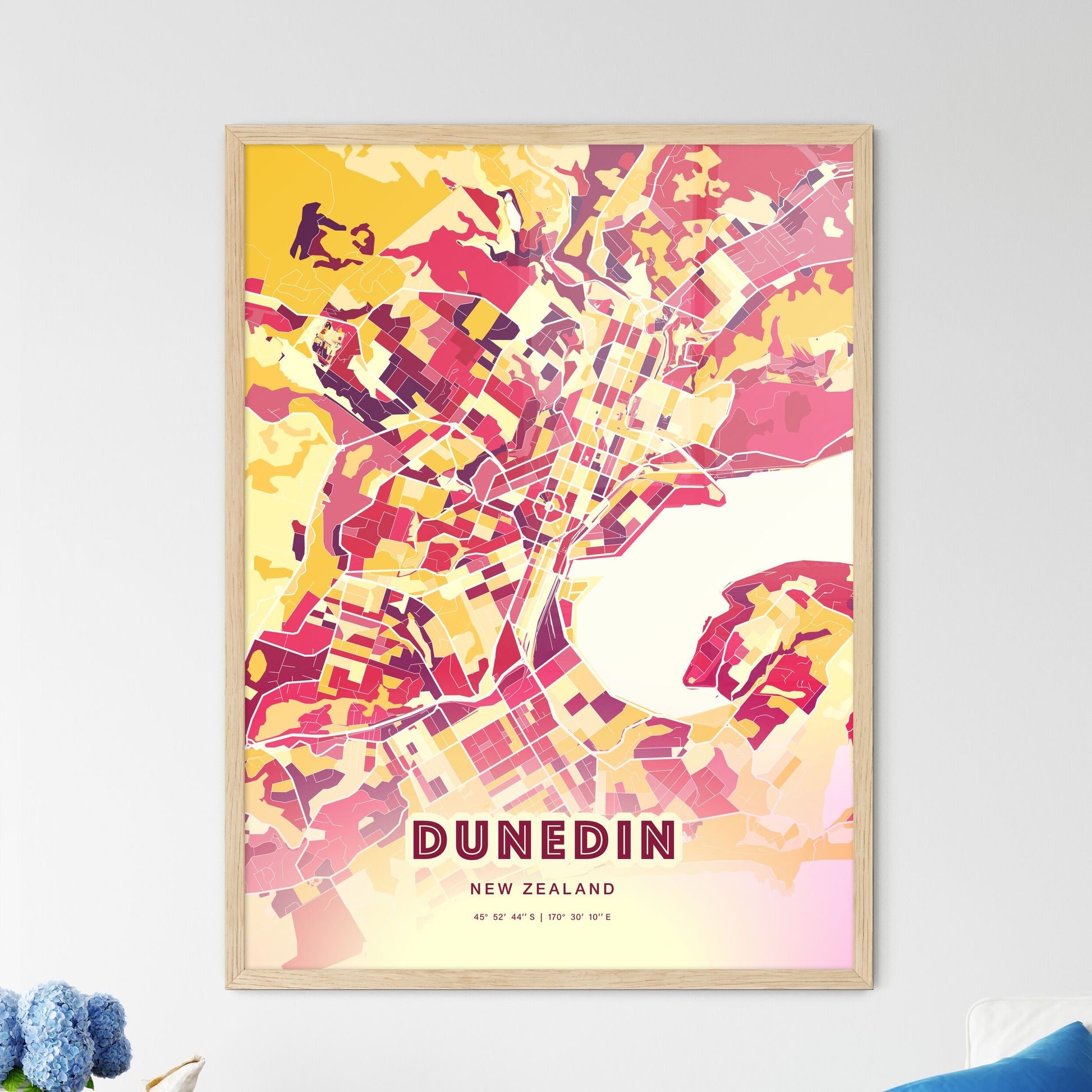 Colorful DUNEDIN NEW ZEALAND Fine Art Map Hot Red