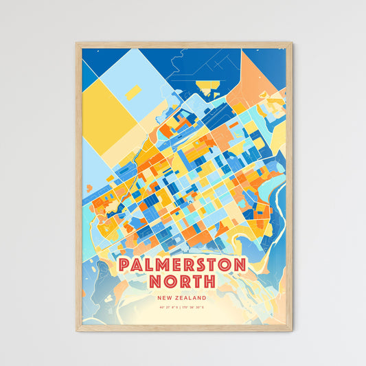 Colorful PALMERSTON NORTH NEW ZEALAND Fine Art Map Blue Orange