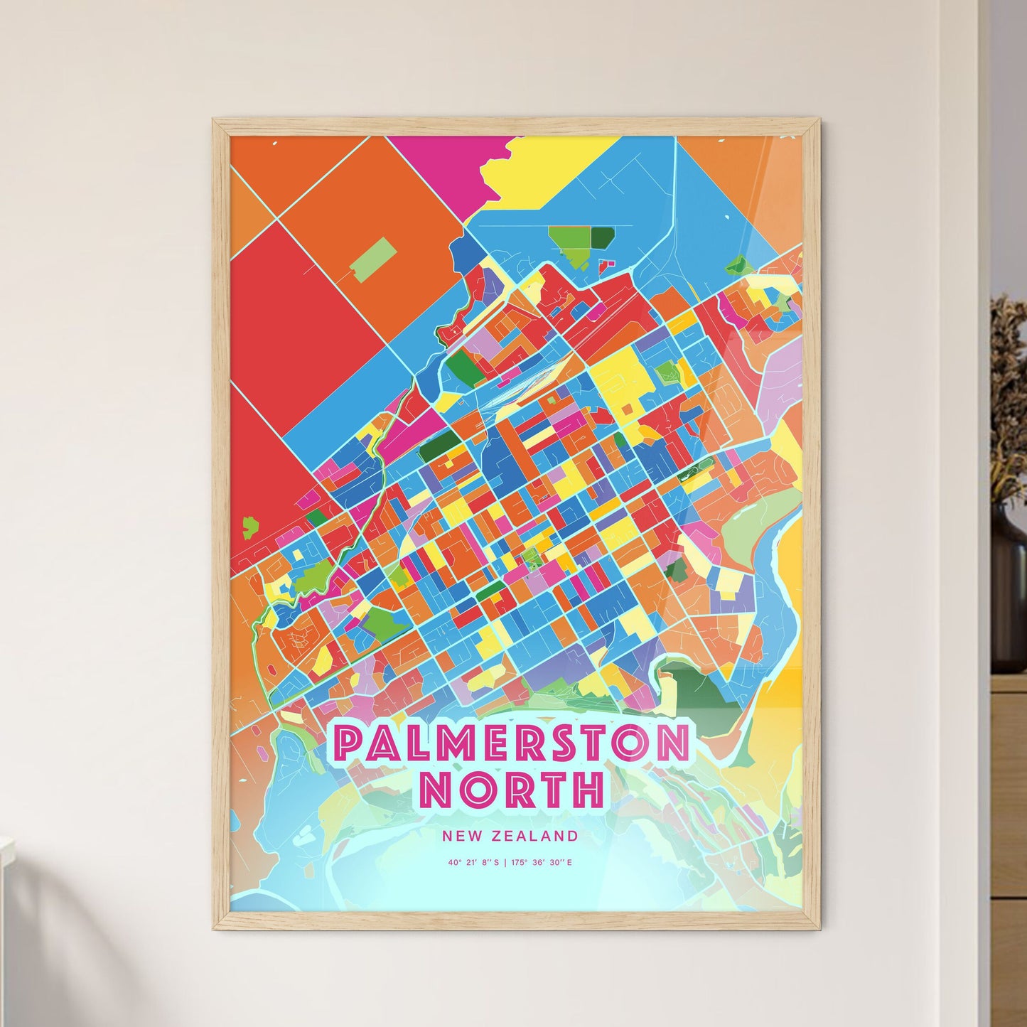 Colorful PALMERSTON NORTH NEW ZEALAND Fine Art Map Crazy Colors