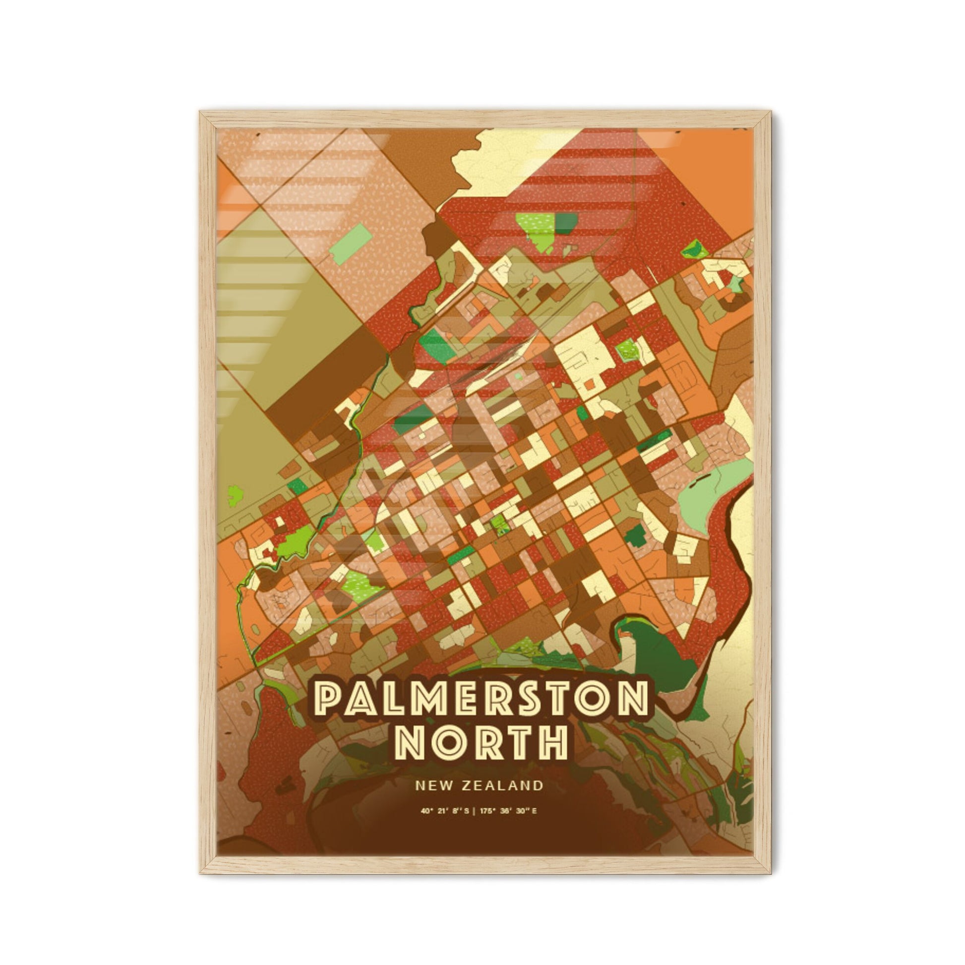 Colorful PALMERSTON NORTH NEW ZEALAND Fine Art Map Farmhouse