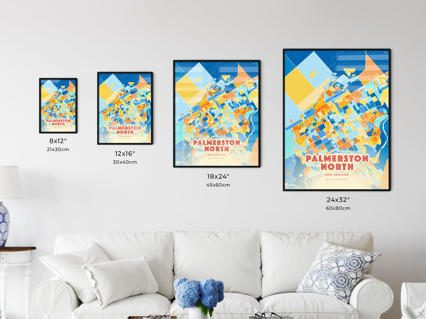 Colorful PALMERSTON NORTH NEW ZEALAND Fine Art Map Blue Orange