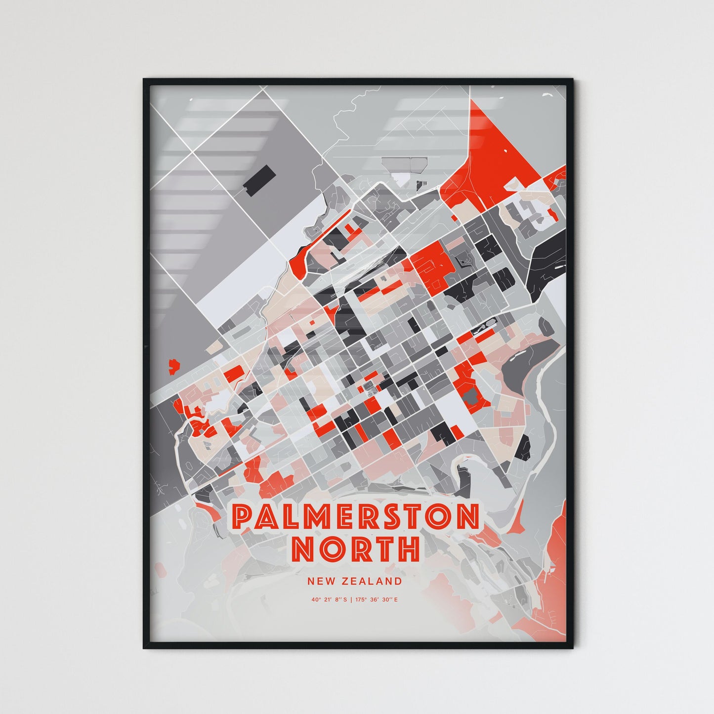 Colorful PALMERSTON NORTH NEW ZEALAND Fine Art Map Modern