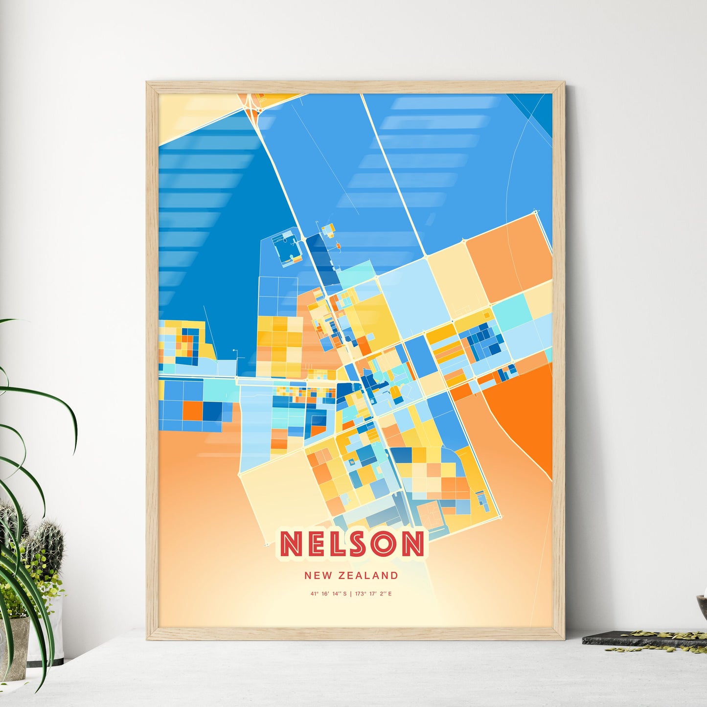 Colorful NELSON NEW ZEALAND Fine Art Map Blue Orange