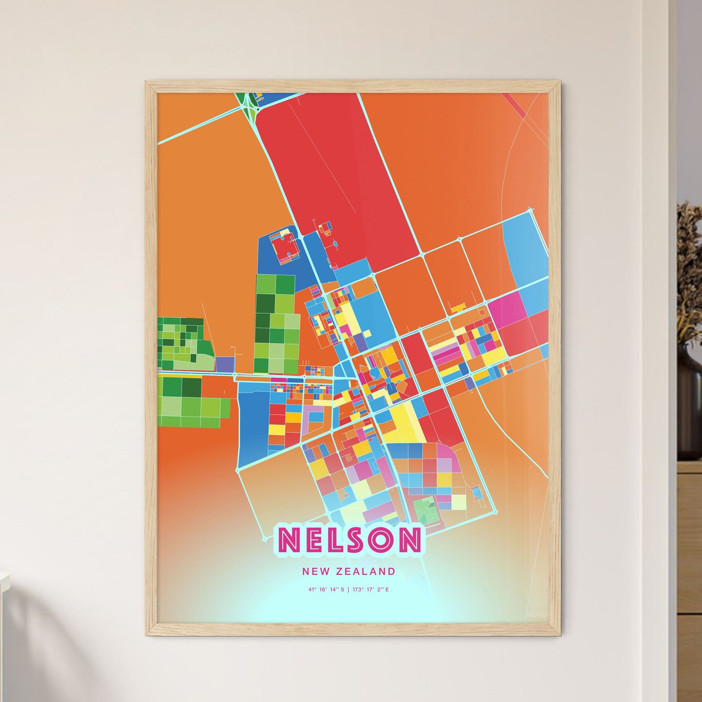 Colorful NELSON NEW ZEALAND Fine Art Map Crazy Colors