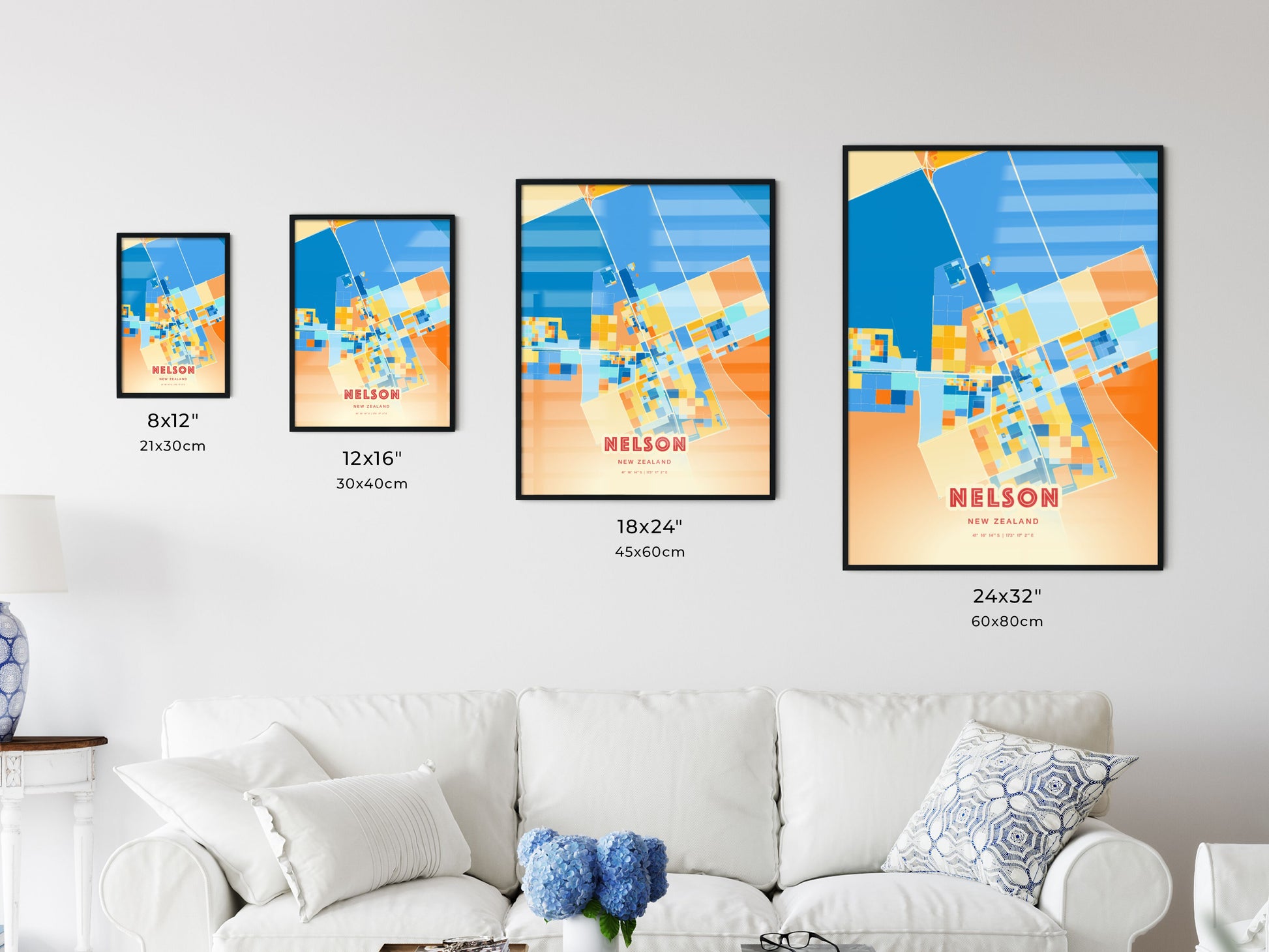 Colorful NELSON NEW ZEALAND Fine Art Map Blue Orange