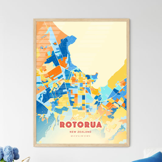 Colorful ROTORUA NEW ZEALAND Fine Art Map Blue Orange