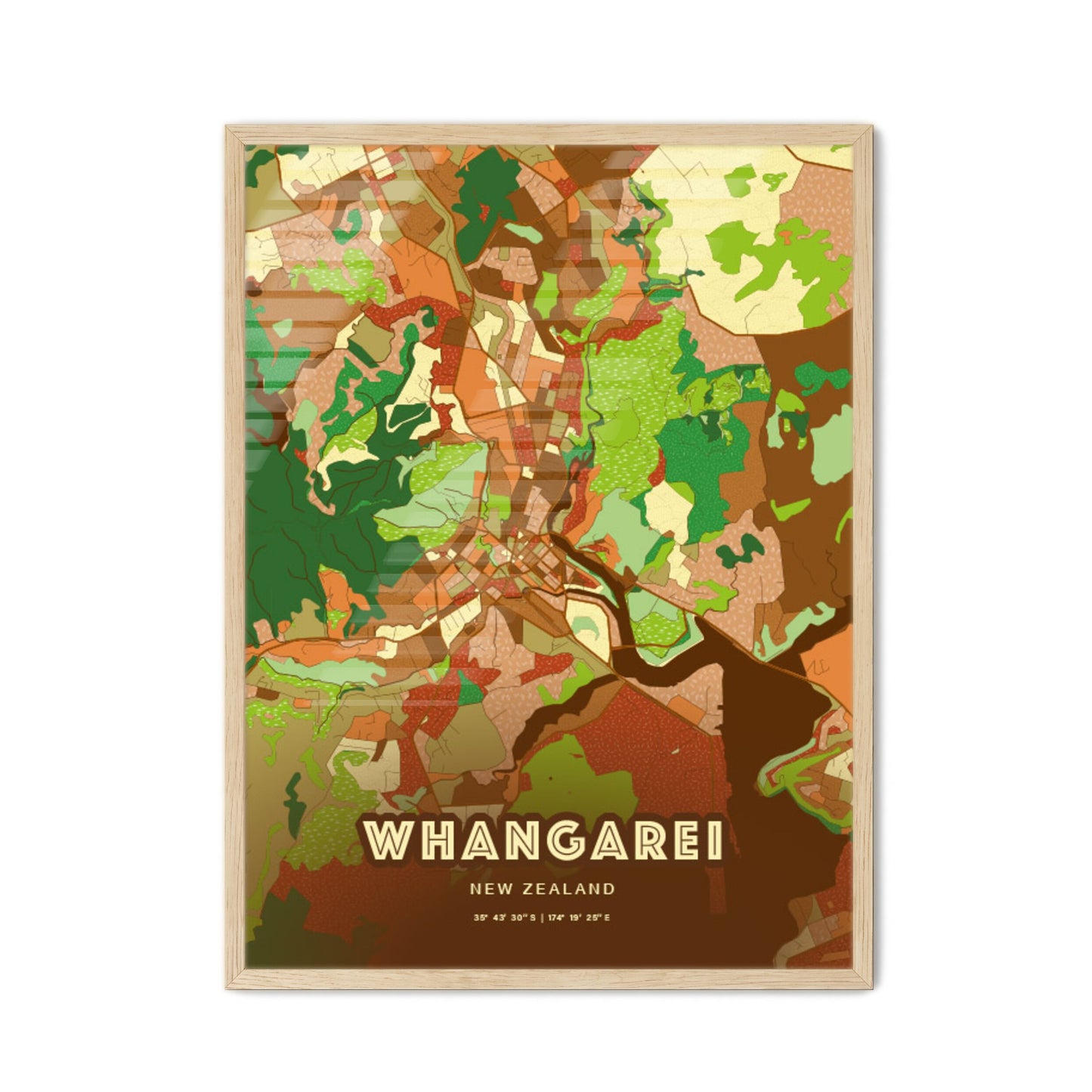 Colorful WHANGAREI NEW ZEALAND Fine Art Map Farmhouse