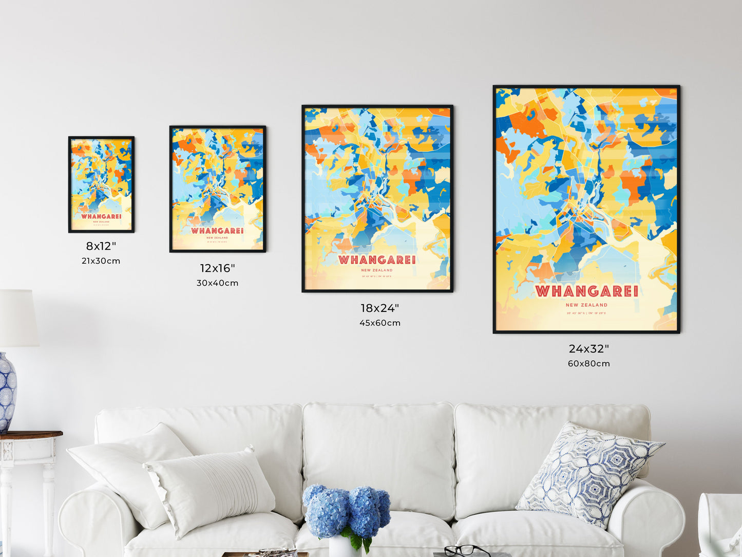 Colorful WHANGAREI NEW ZEALAND Fine Art Map Blue Orange