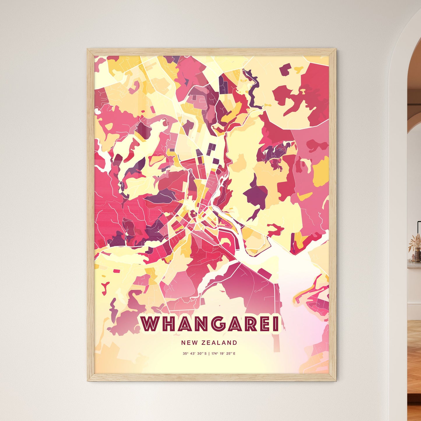 Colorful WHANGAREI NEW ZEALAND Fine Art Map Hot Red