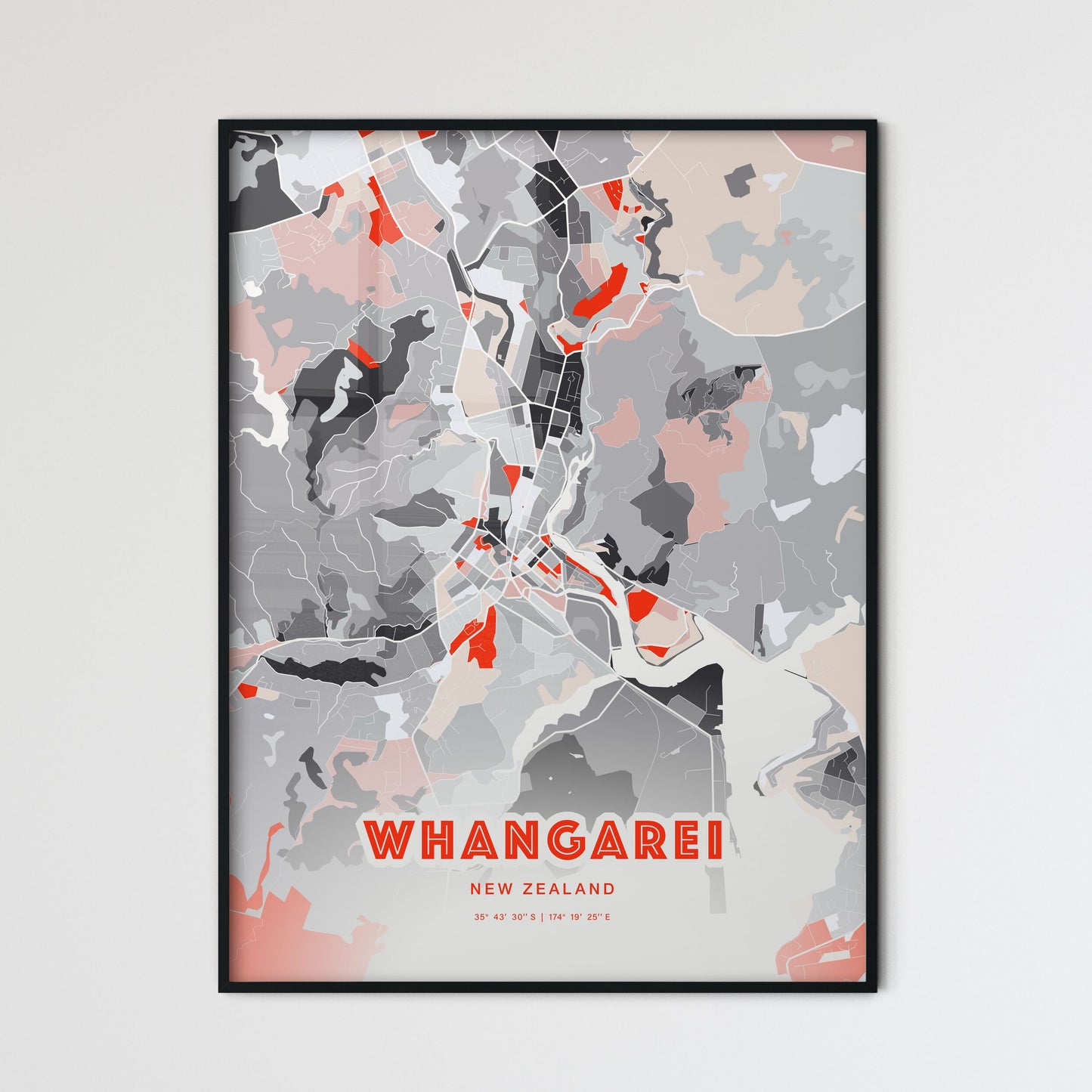 Colorful WHANGAREI NEW ZEALAND Fine Art Map Modern