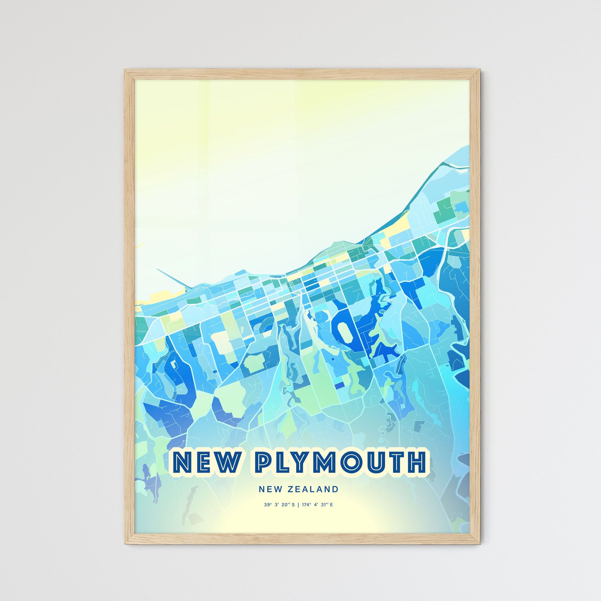 Colorful NEW PLYMOUTH NEW ZEALAND Fine Art Map Cool Blue