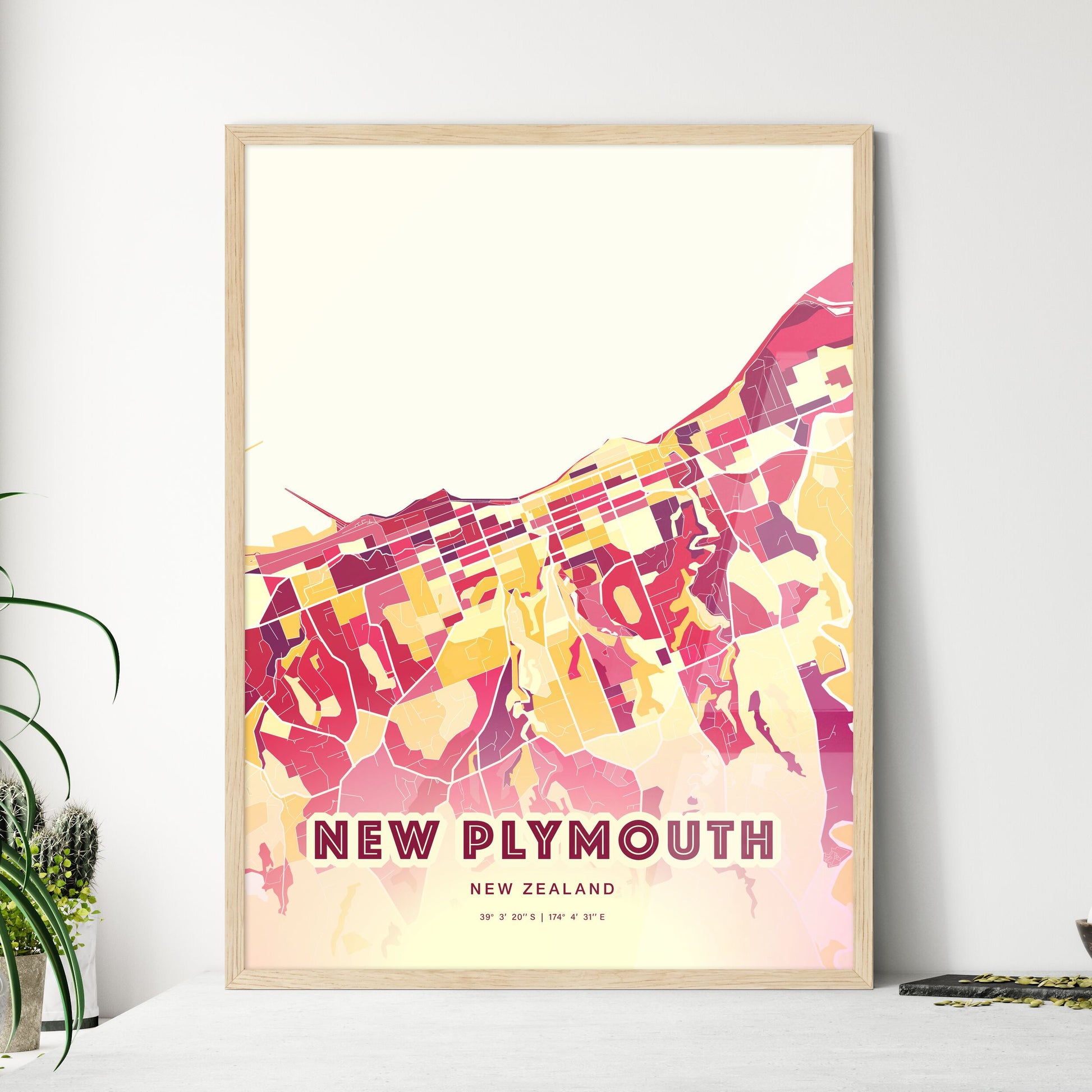 Colorful NEW PLYMOUTH NEW ZEALAND Fine Art Map Hot Red