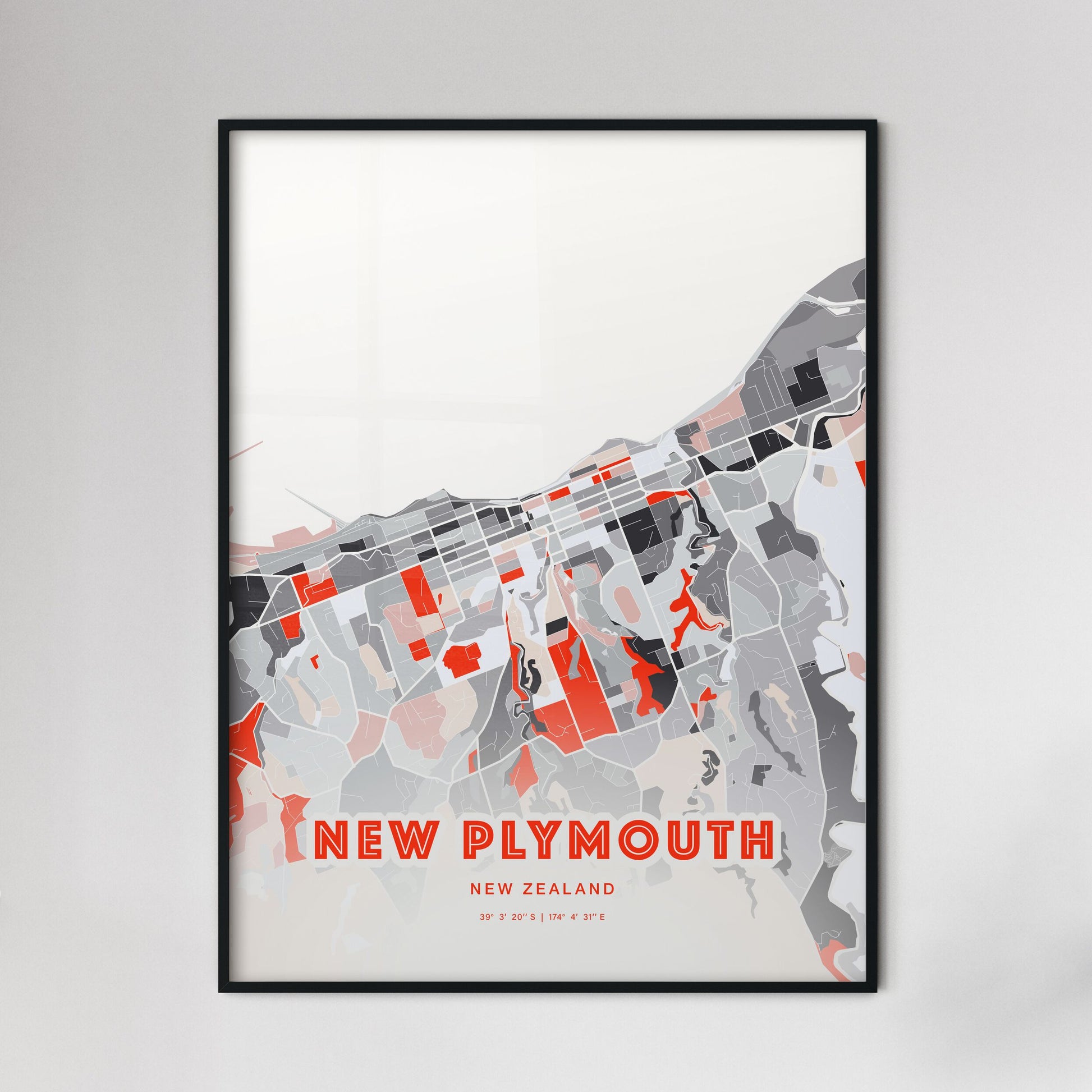 Colorful NEW PLYMOUTH NEW ZEALAND Fine Art Map Modern