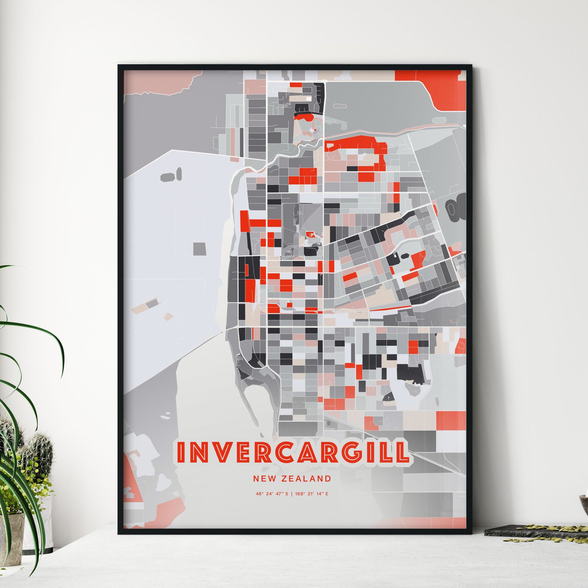 Colorful INVERCARGILL NEW ZEALAND Fine Art Map Modern