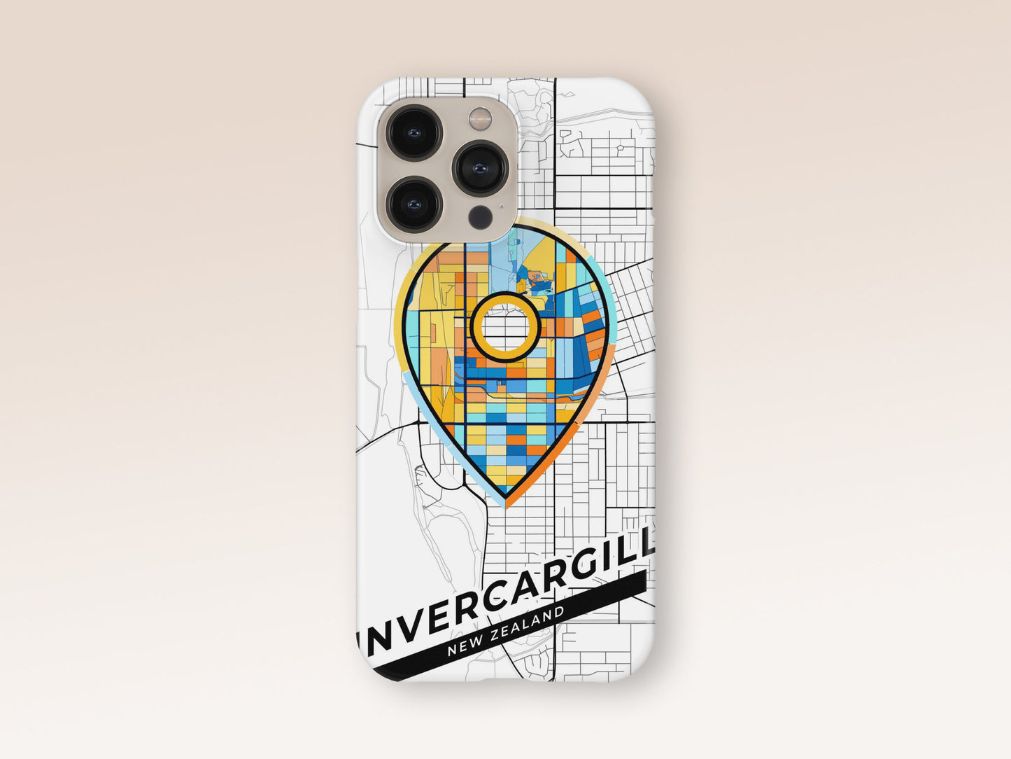 Invercargill New Zealand slim phone case with colorful icon. Birthday, wedding or housewarming gift. Couple match cases. 1