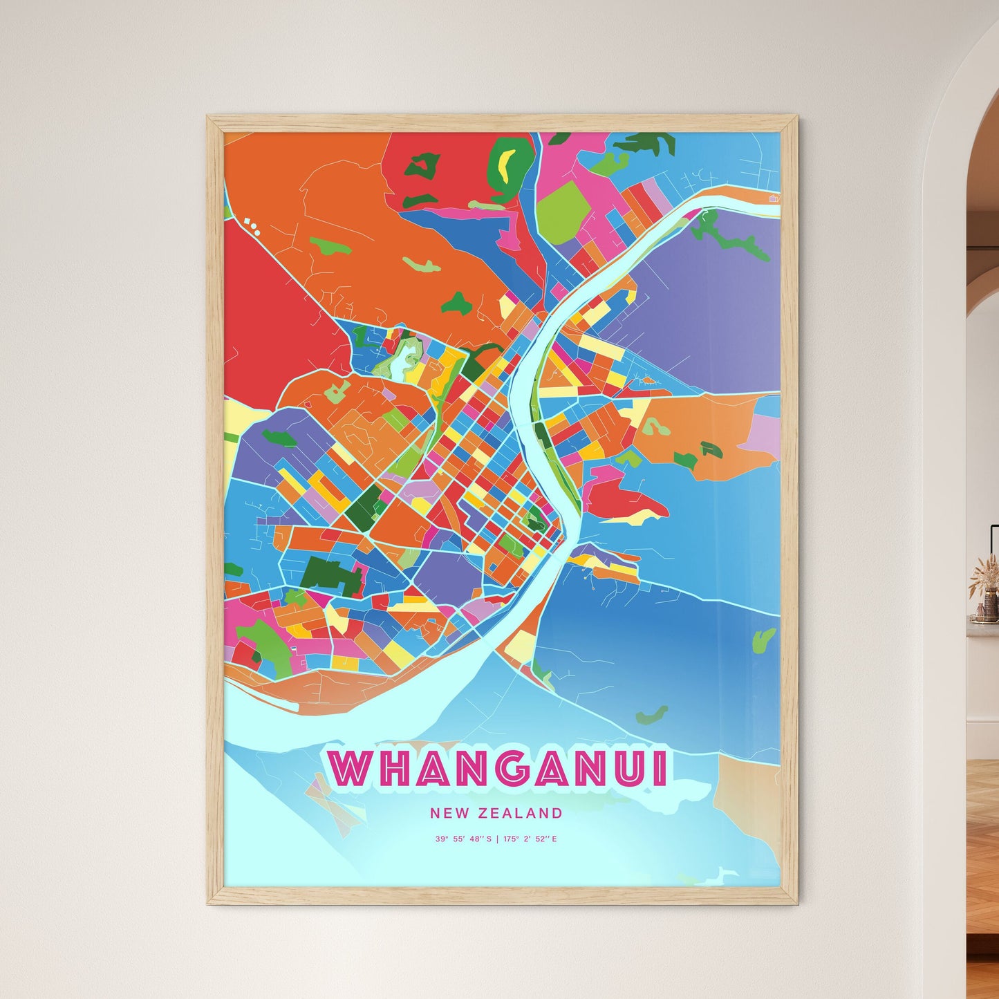 Colorful WHANGANUI NEW ZEALAND Fine Art Map Crazy Colors
