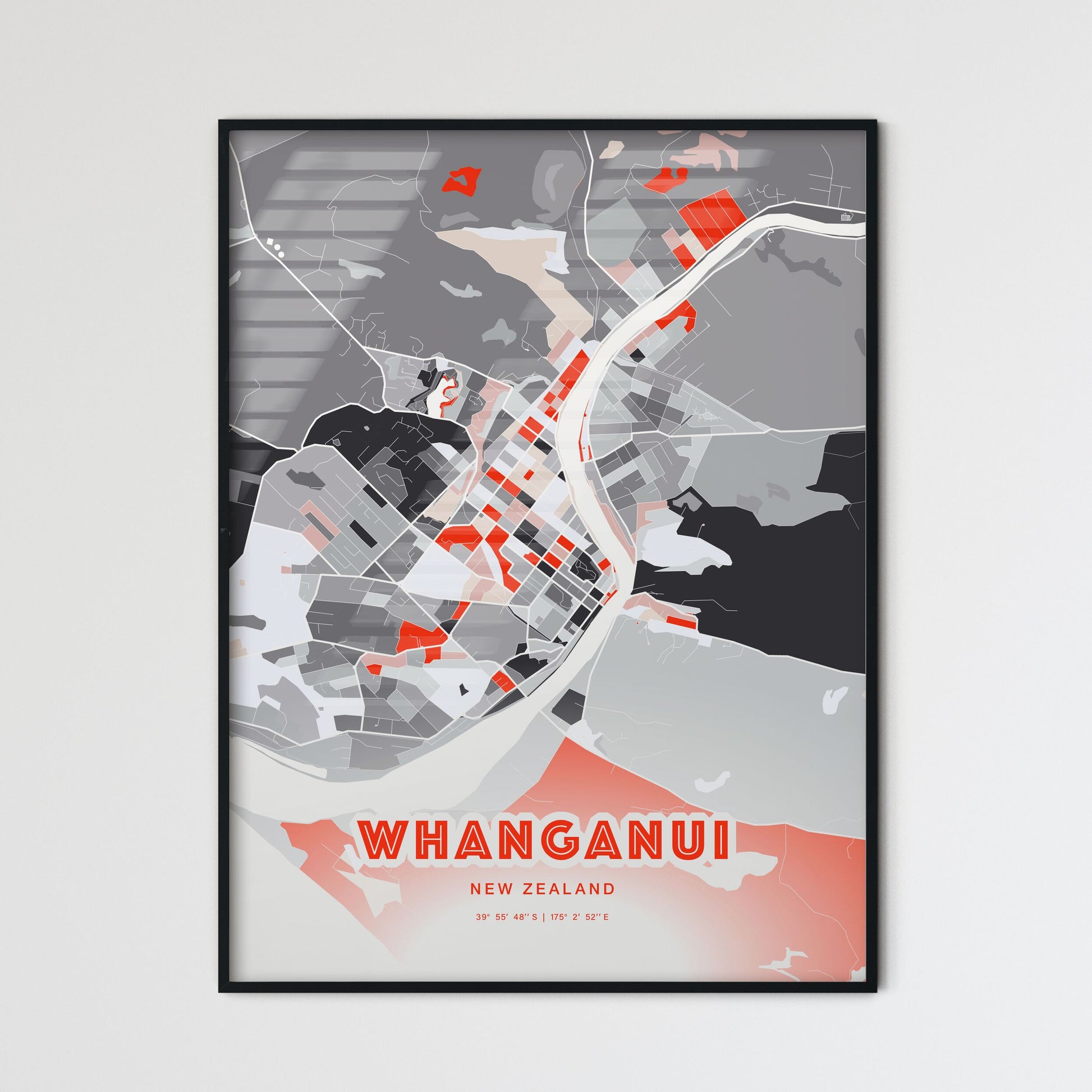 Colorful WHANGANUI NEW ZEALAND Fine Art Map Modern