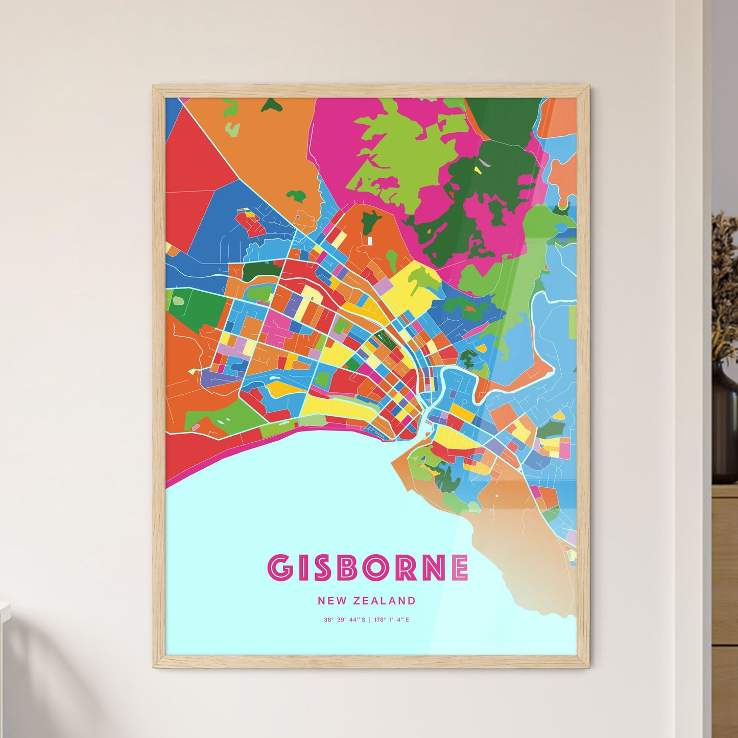 Colorful GISBORNE NEW ZEALAND Fine Art Map Crazy Colors