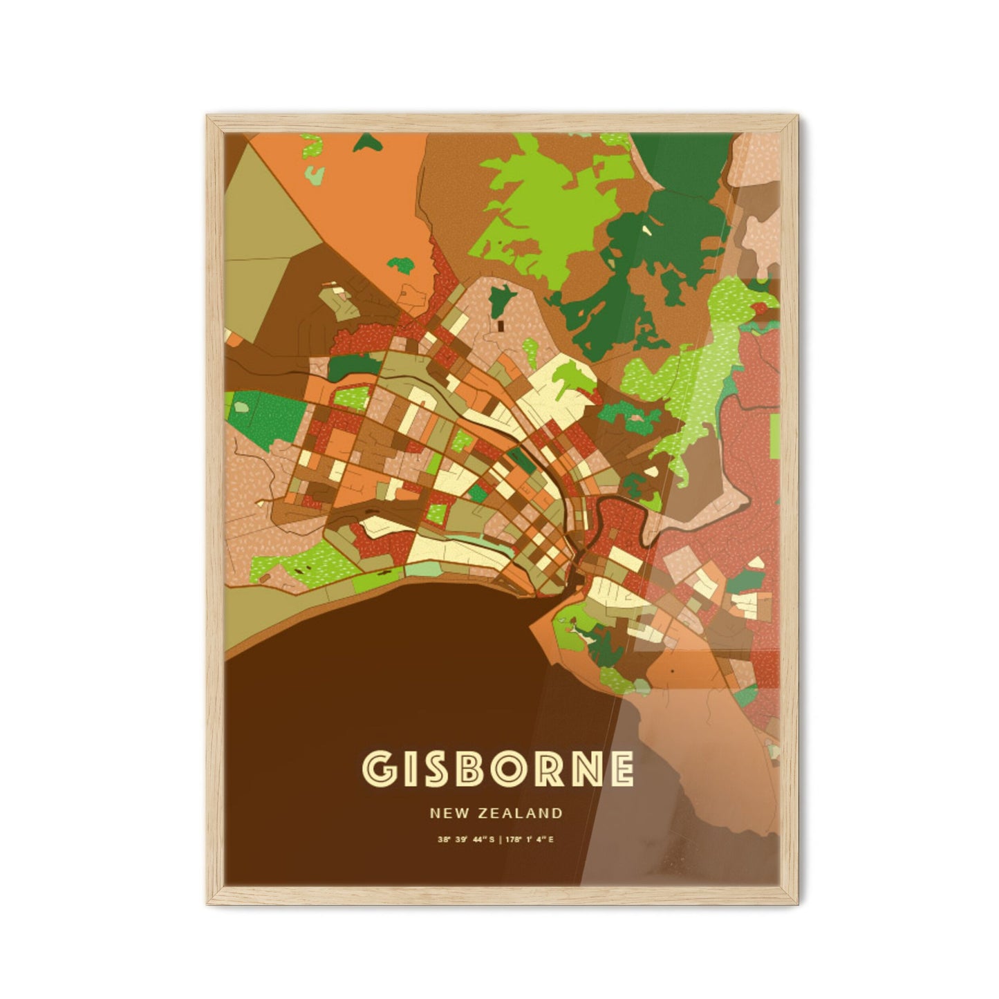 Colorful GISBORNE NEW ZEALAND Fine Art Map Farmhouse