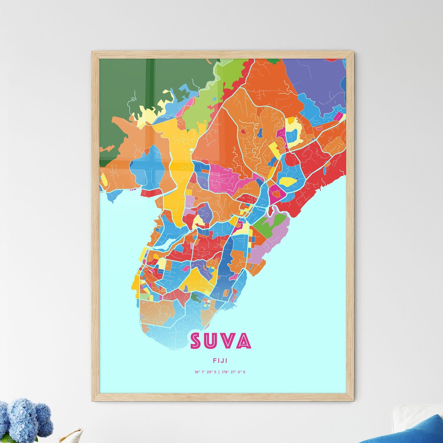 Colorful SUVA FIJI Fine Art Map Crazy Colors