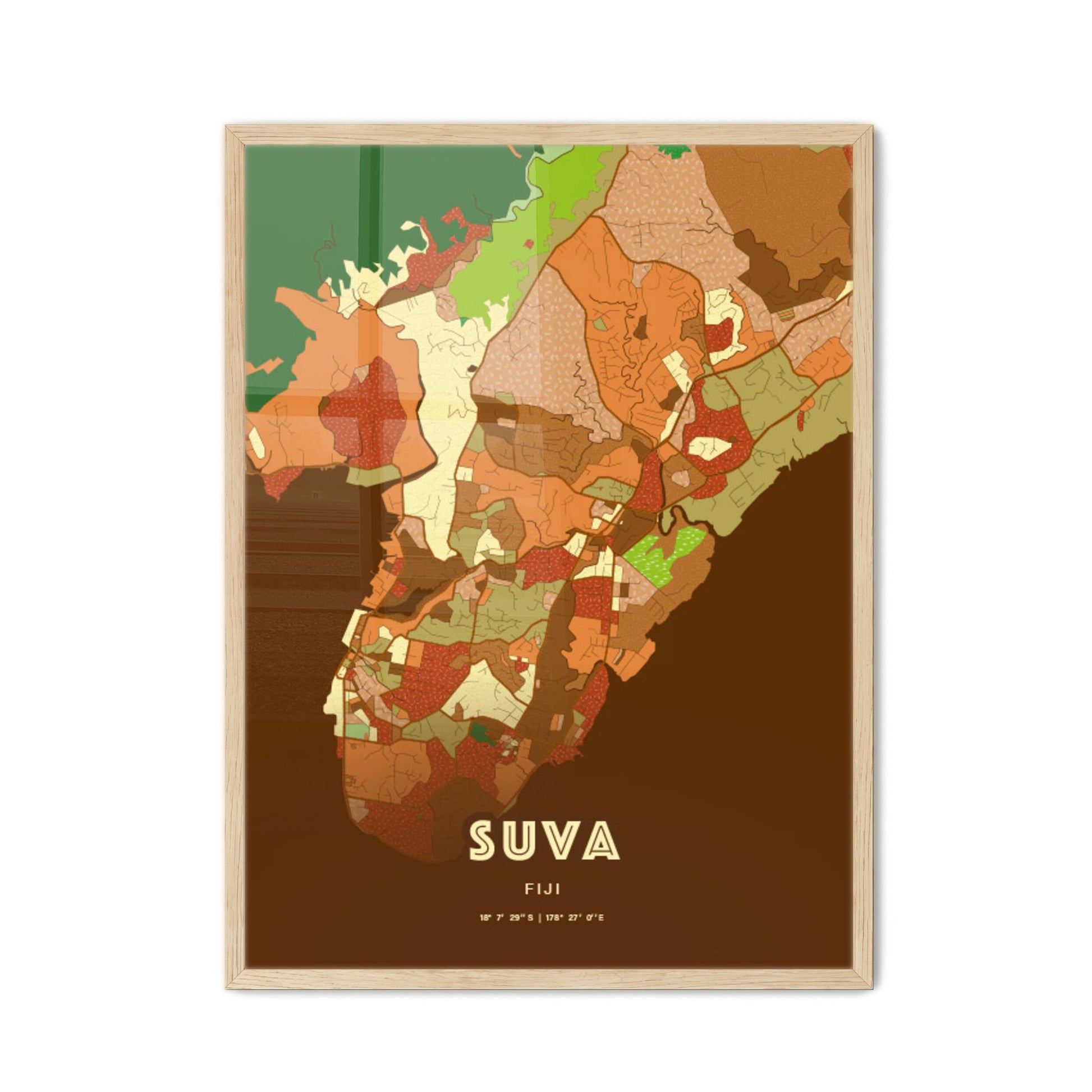 Colorful SUVA FIJI Fine Art Map Farmhouse