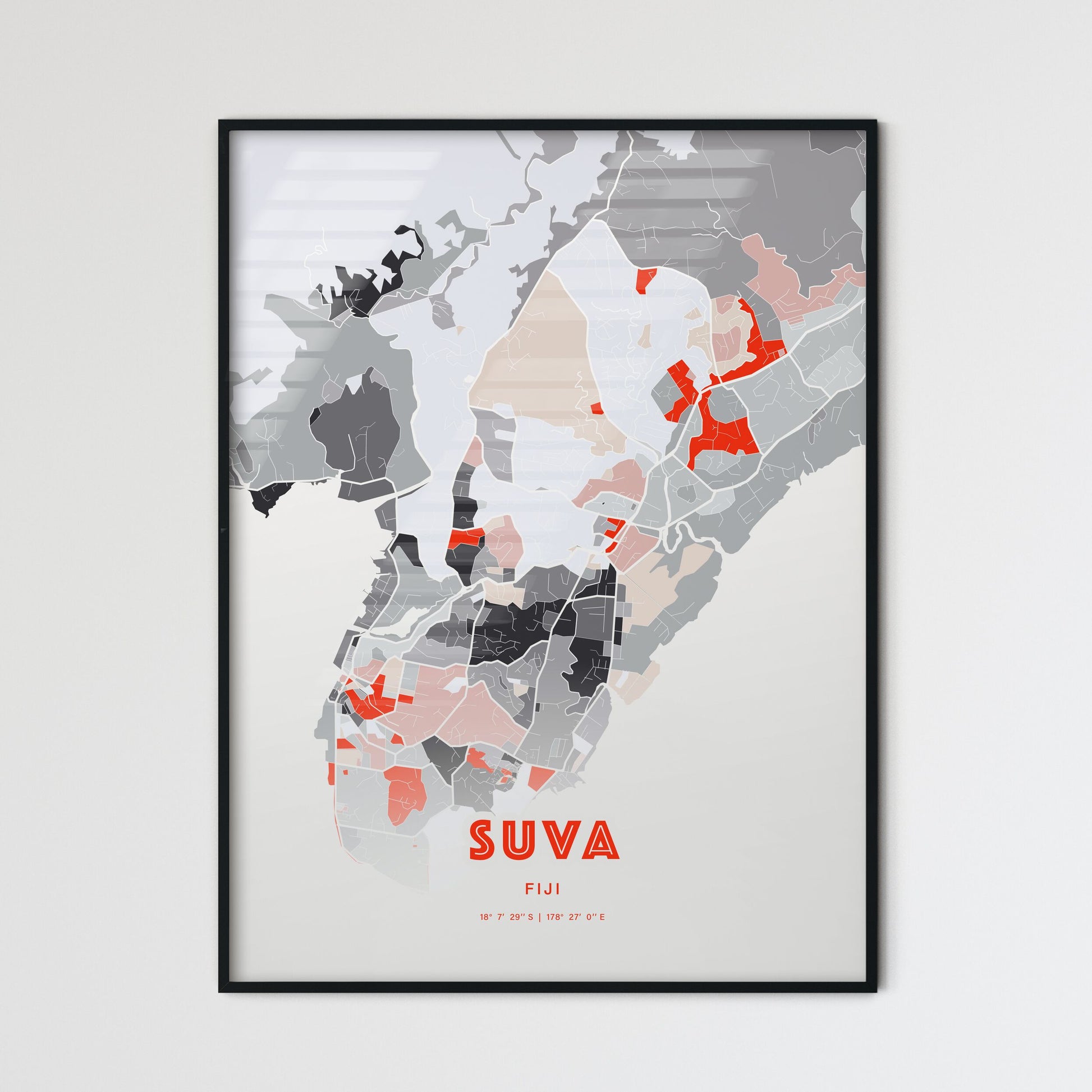 Colorful SUVA FIJI Fine Art Map Modern