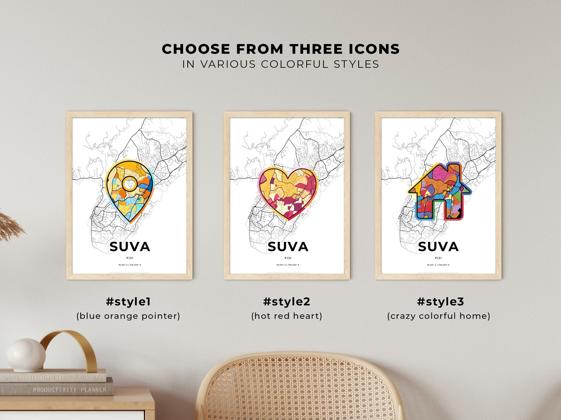 Suva Fiji maps with colorful icons