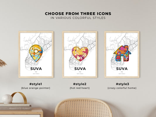 Suva Fiji maps with colorful icons