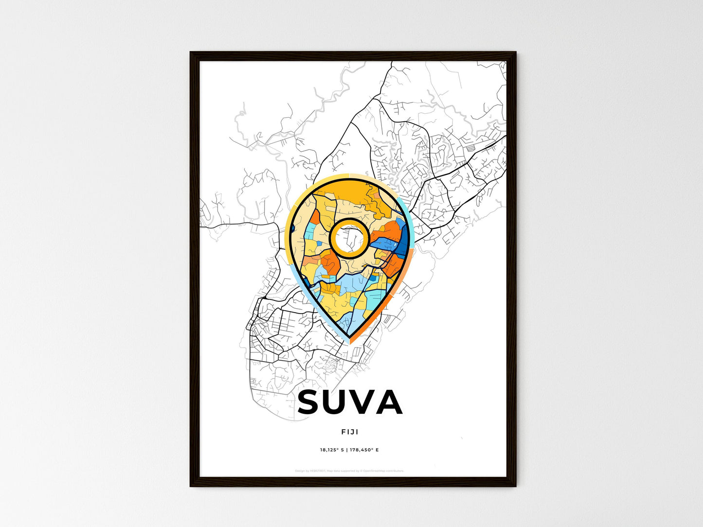 Suva Fiji wedding art map with pointer icon