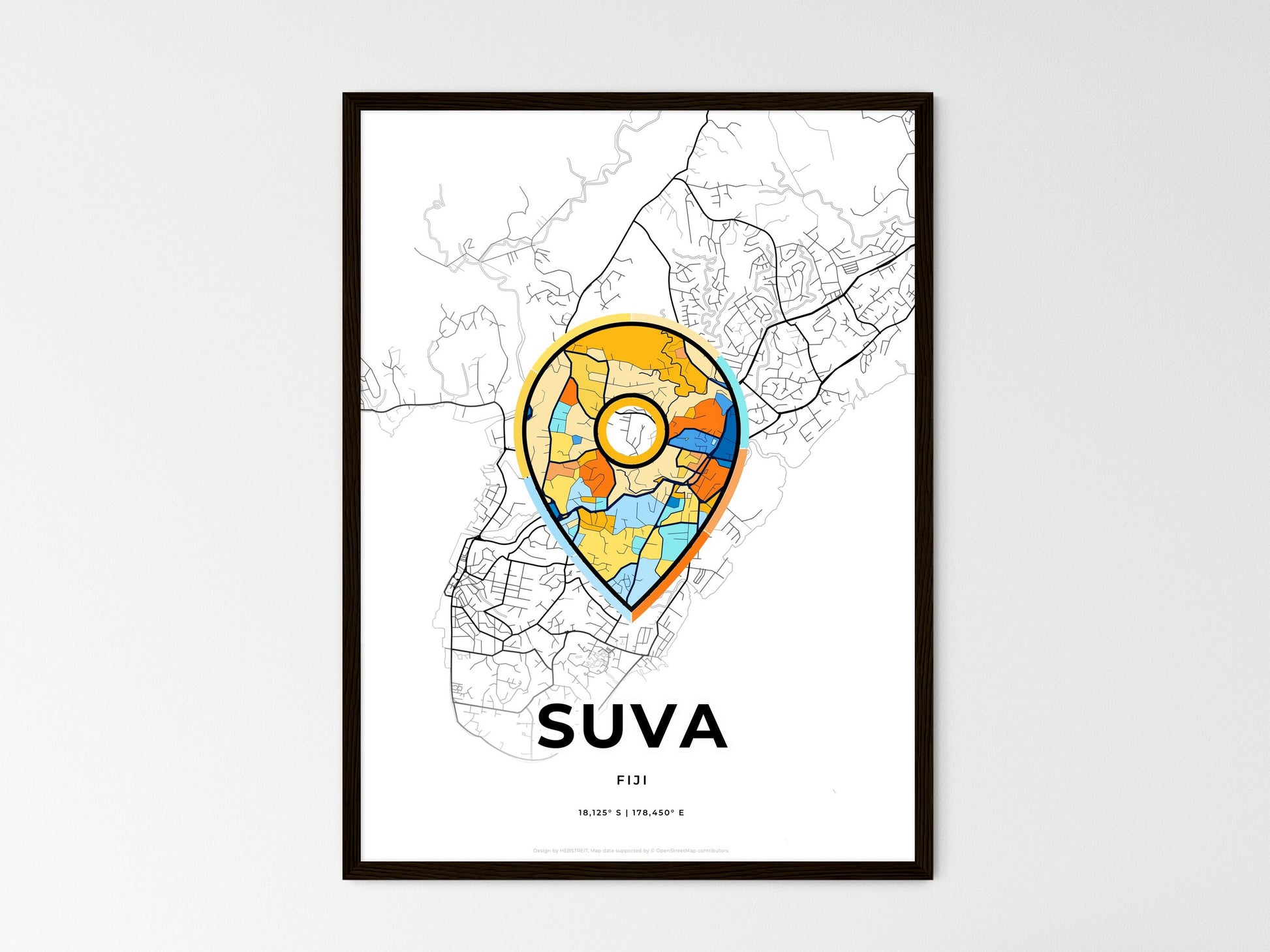 Suva Fiji wedding art map with pointer icon