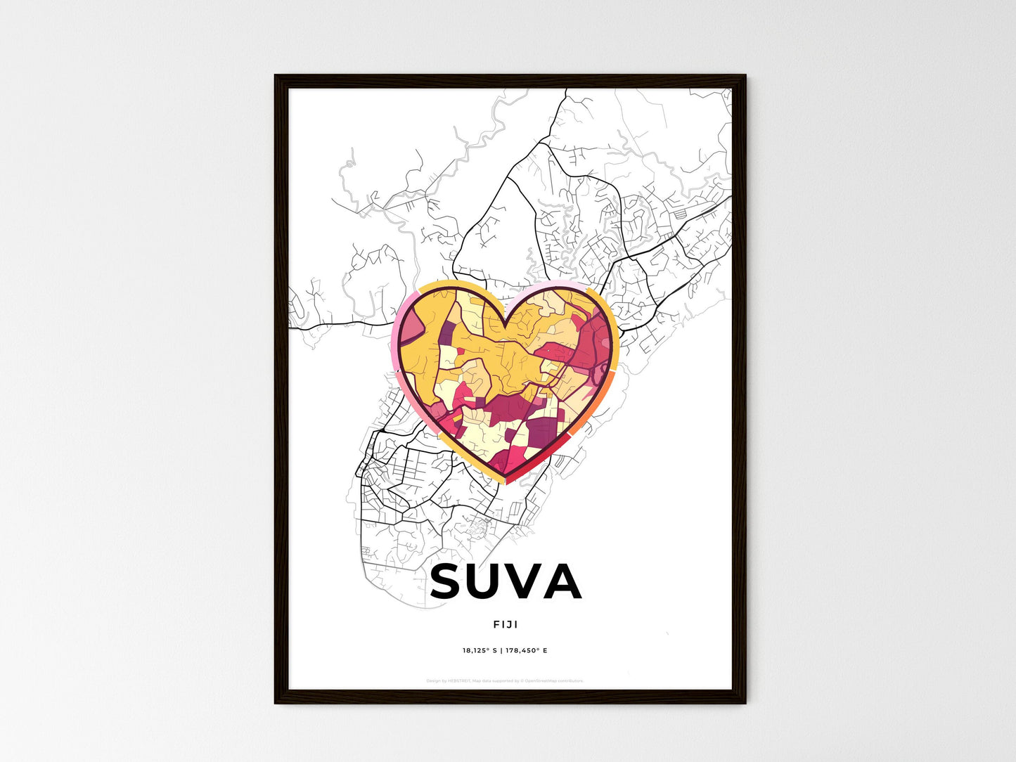 Suva Fiji wedding art map with heart icon