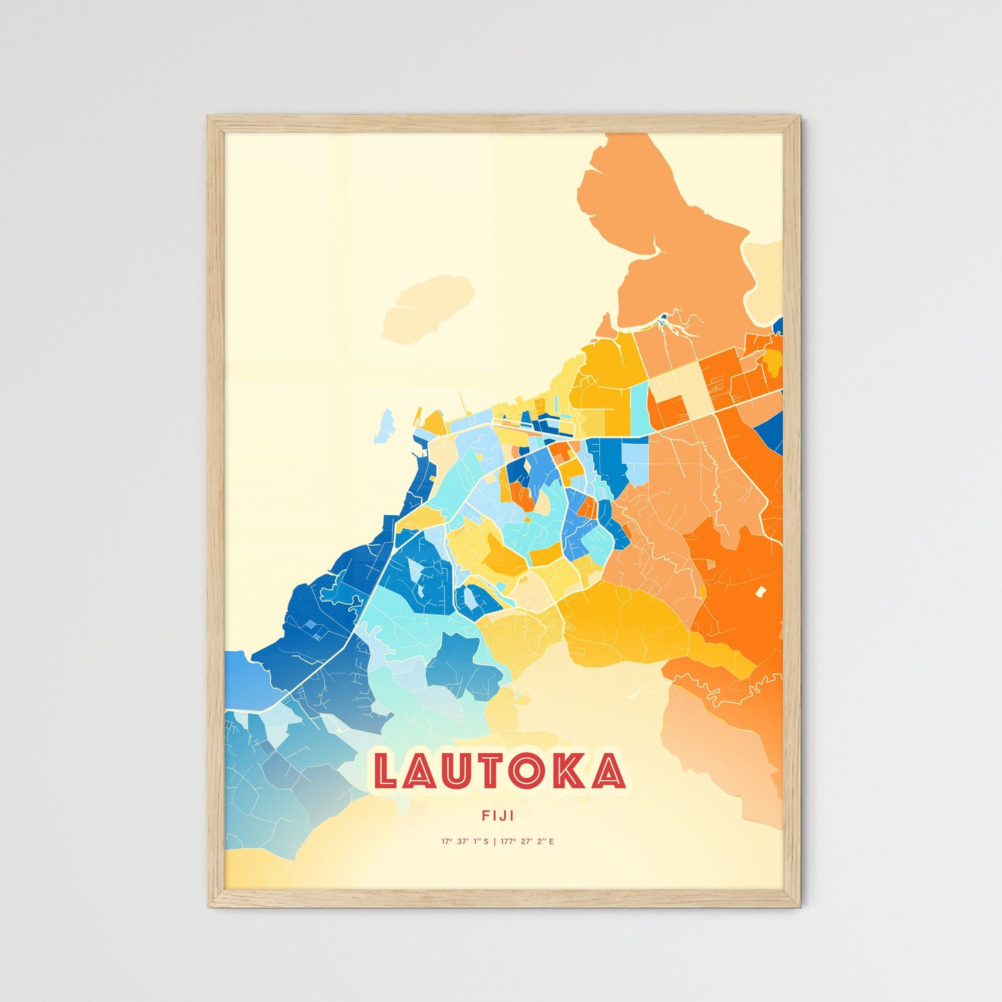 Colorful LAUTOKA FIJI Fine Art Map Blue Orange