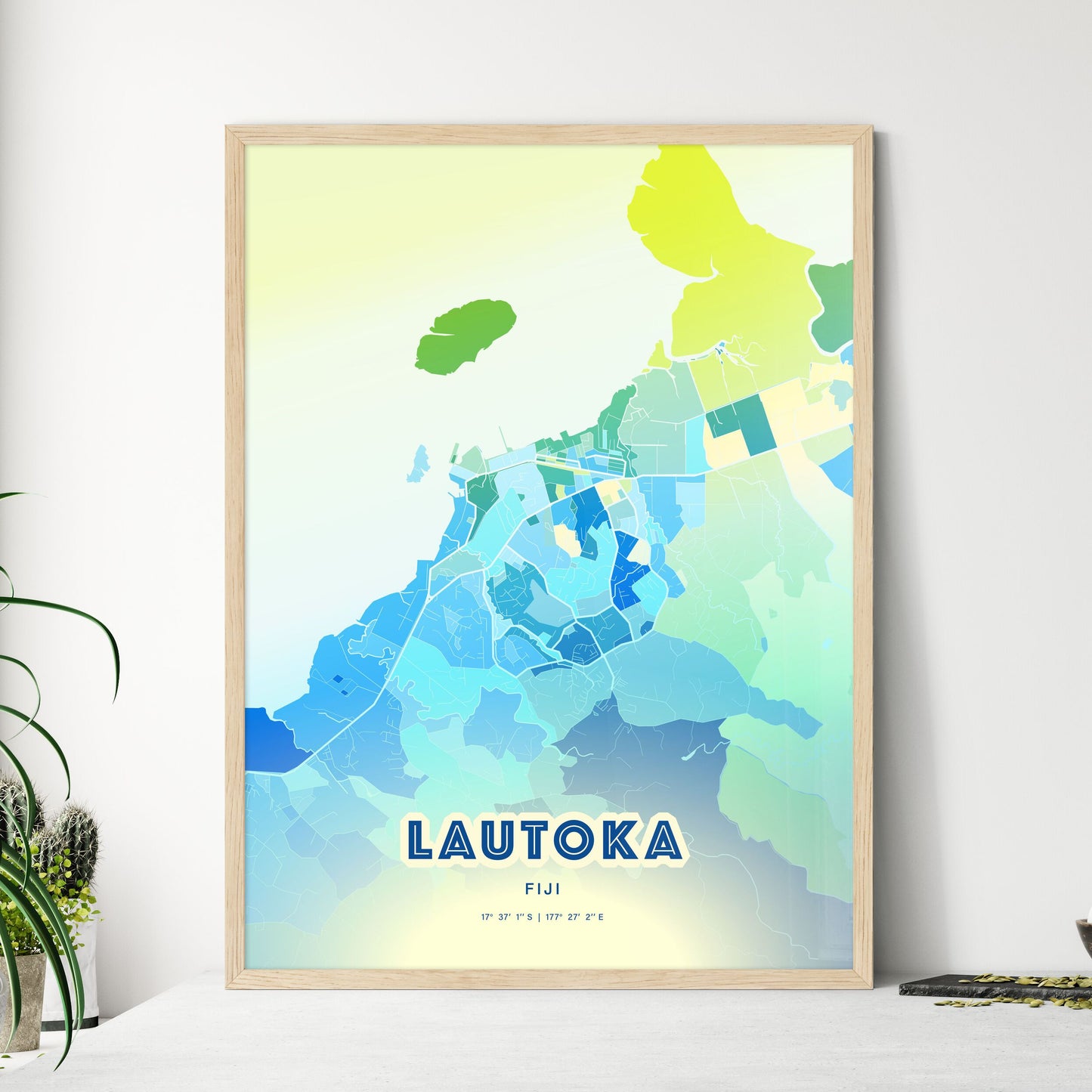 Colorful LAUTOKA FIJI Fine Art Map Cool Blue