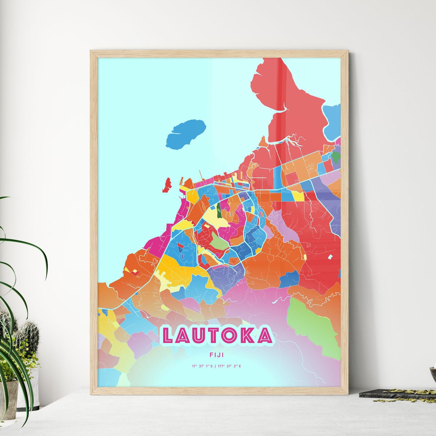 Colorful LAUTOKA FIJI Fine Art Map Crazy Colors