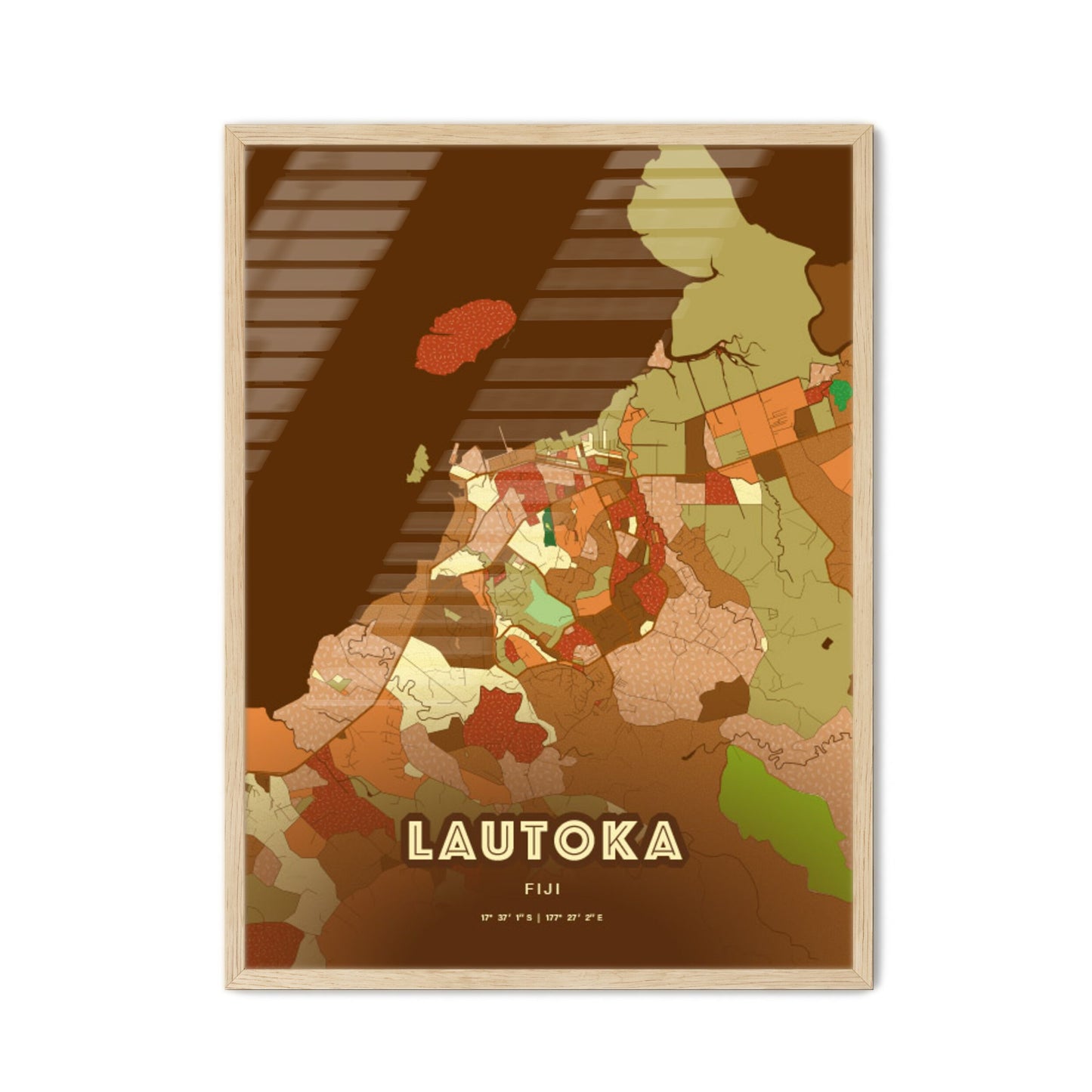 Colorful LAUTOKA FIJI Fine Art Map Farmhouse