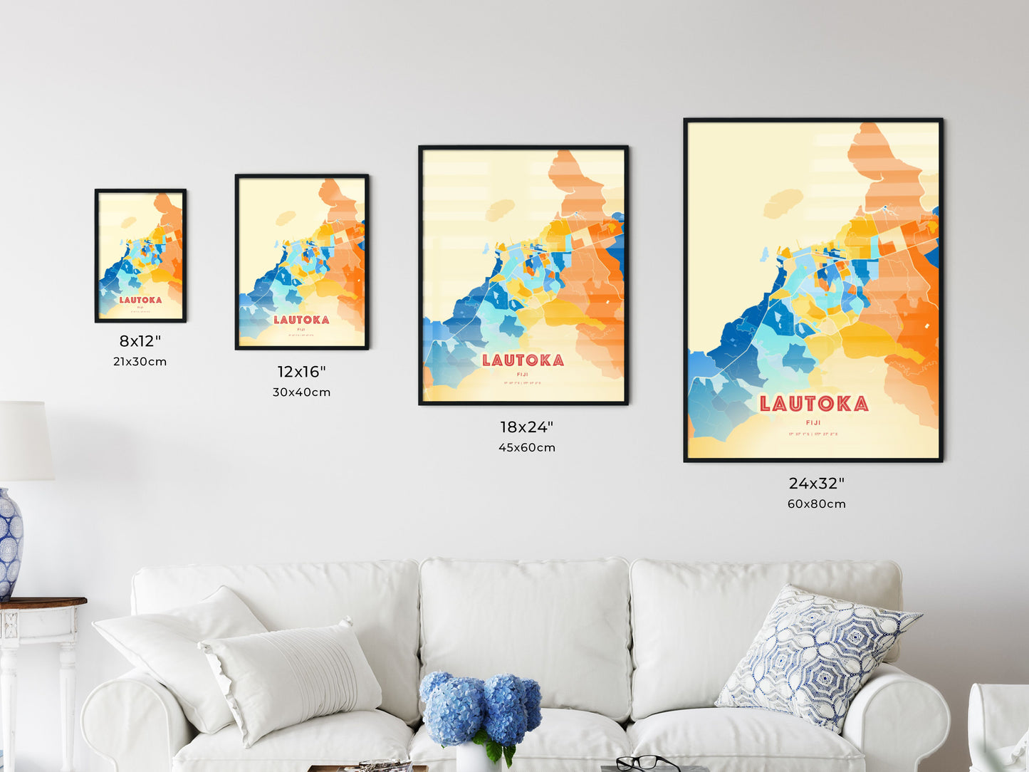 Colorful LAUTOKA FIJI Fine Art Map Blue Orange