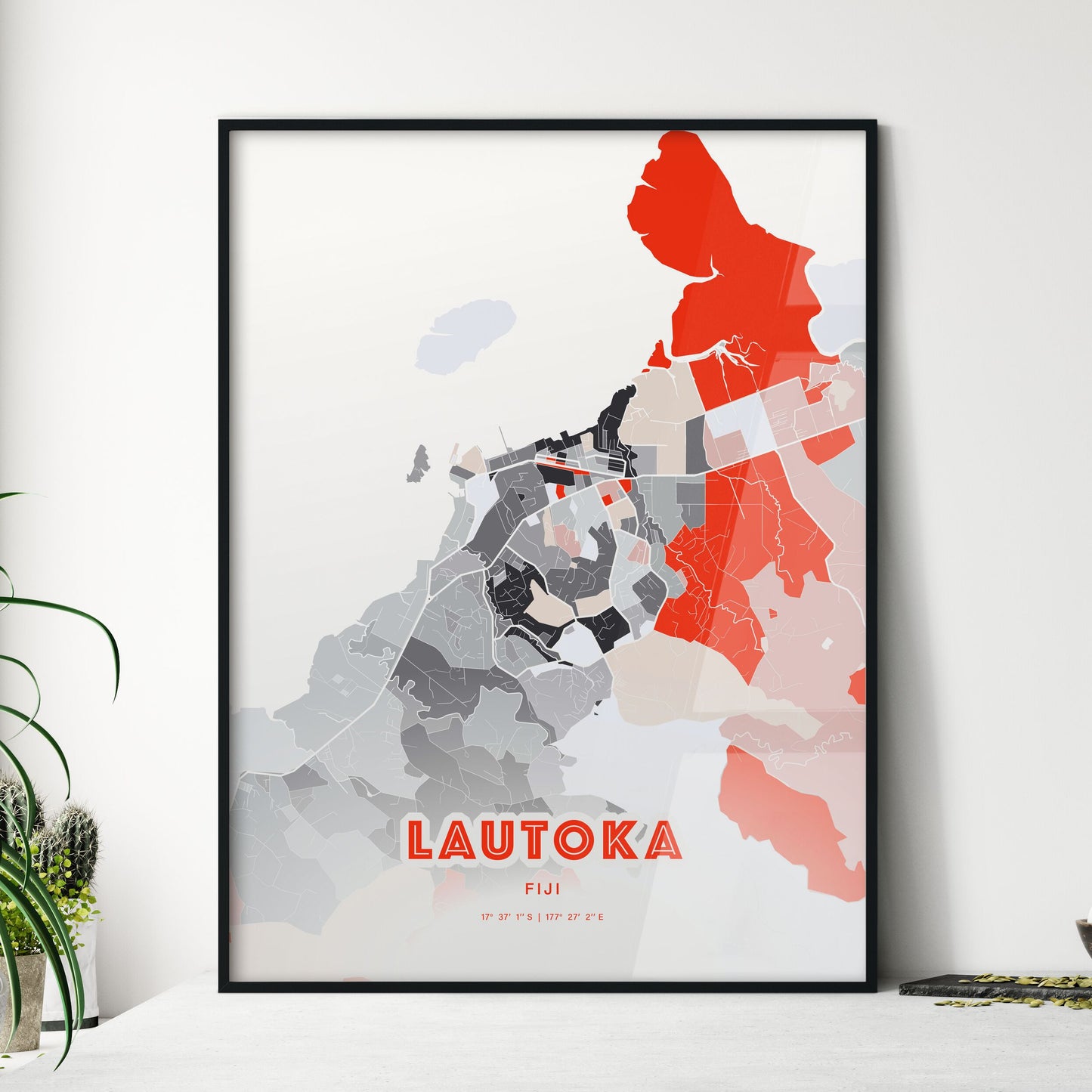 Colorful LAUTOKA FIJI Fine Art Map Modern