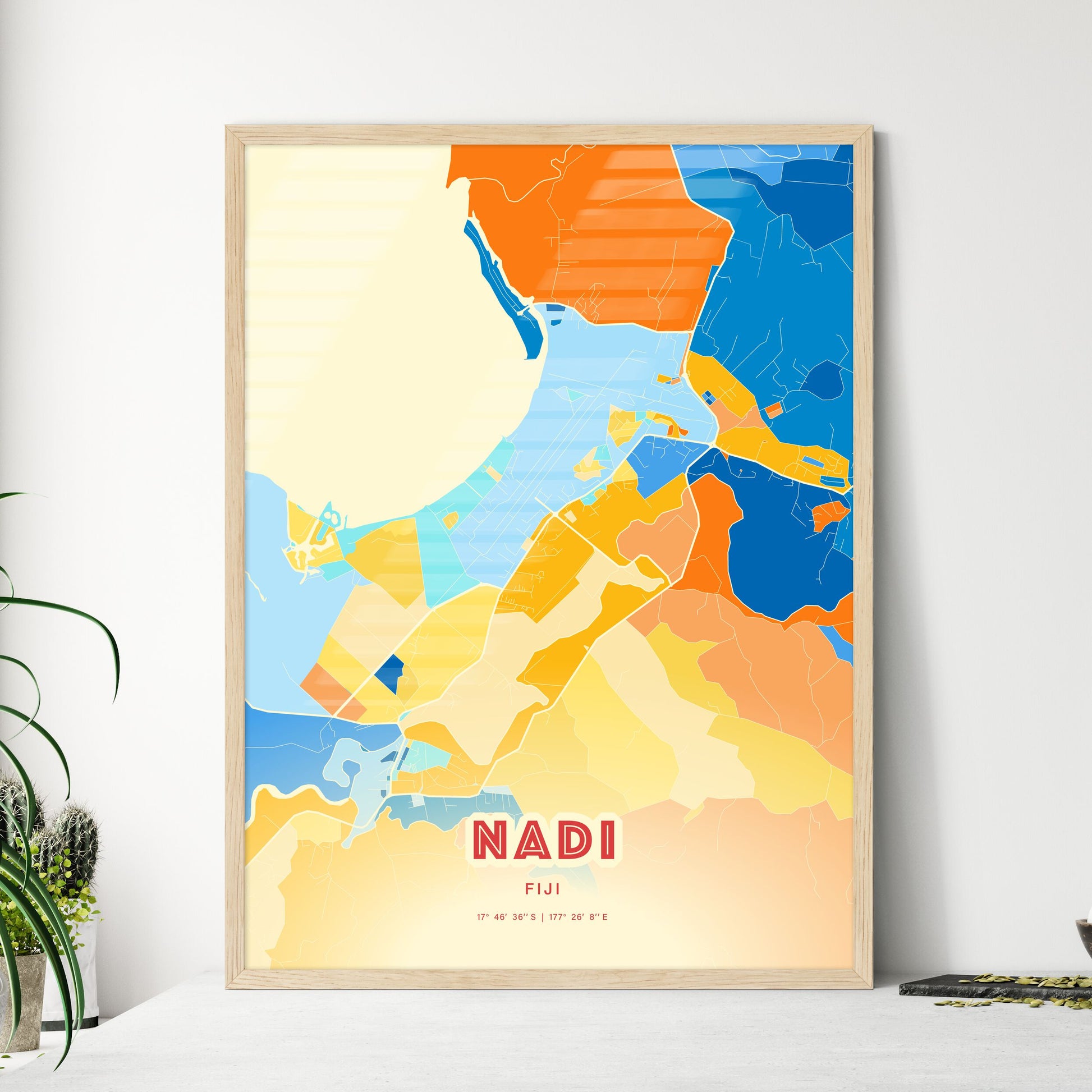 Colorful NADI FIJI Fine Art Map Blue Orange