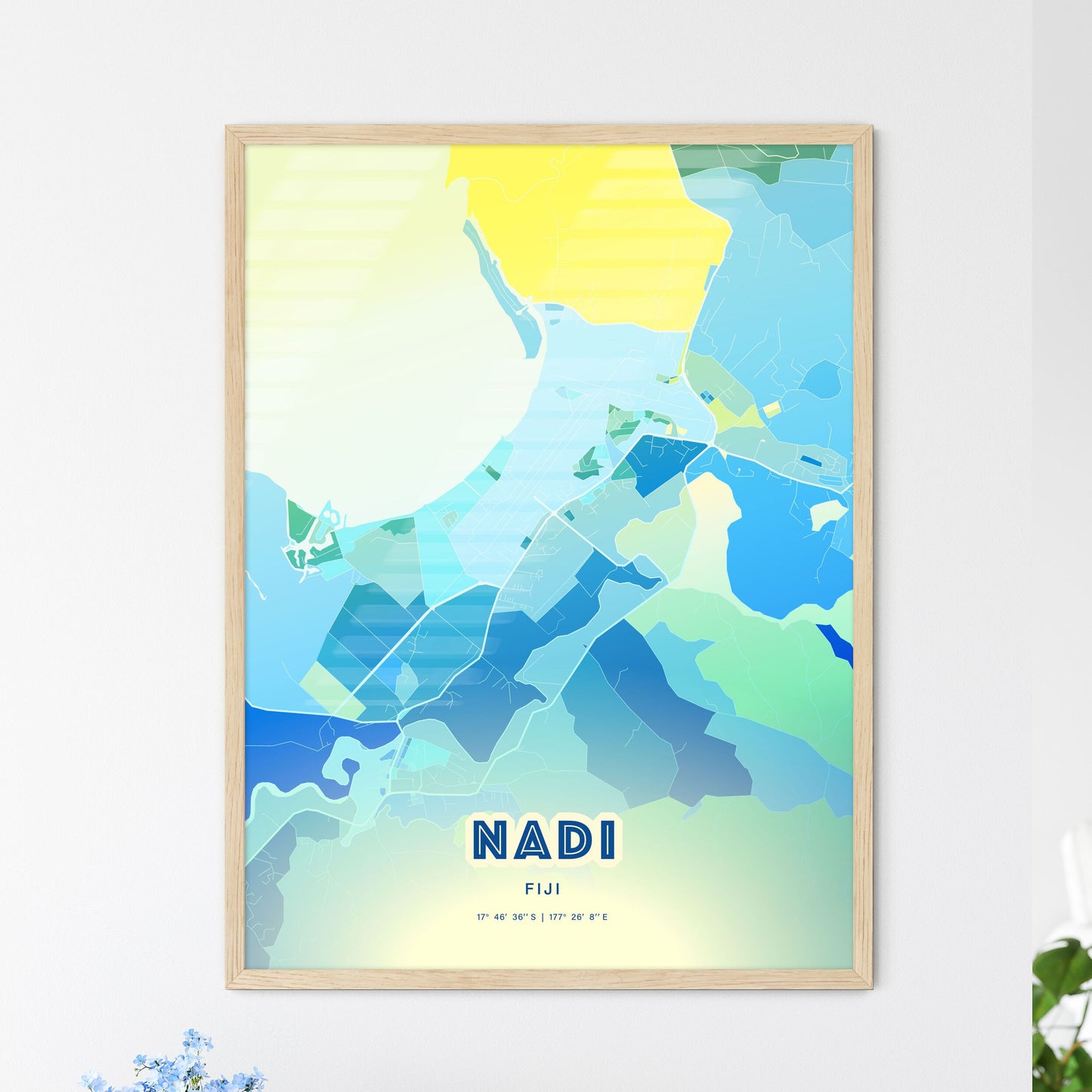 Colorful NADI FIJI Fine Art Map Cool Blue