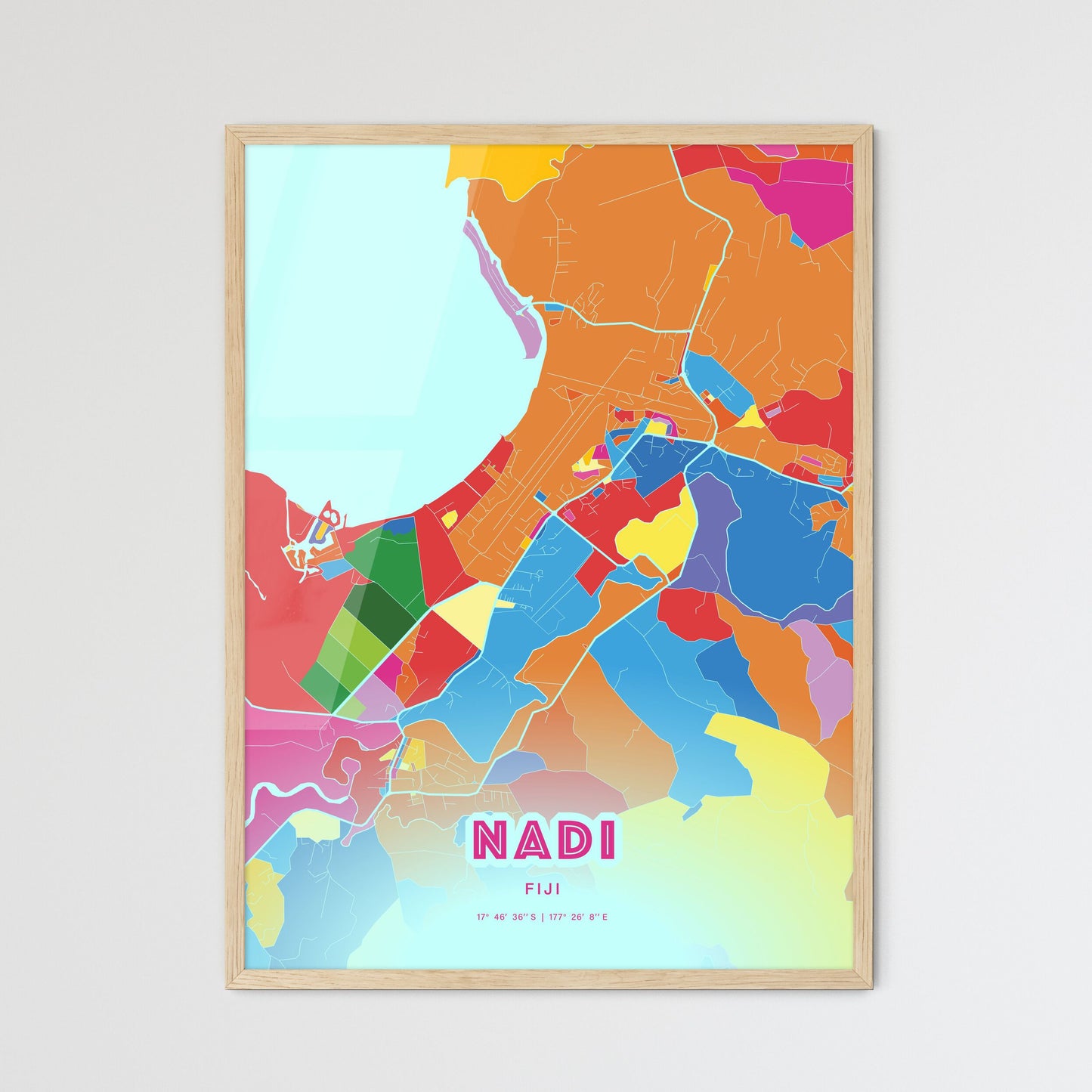 Colorful NADI FIJI Fine Art Map Crazy Colors