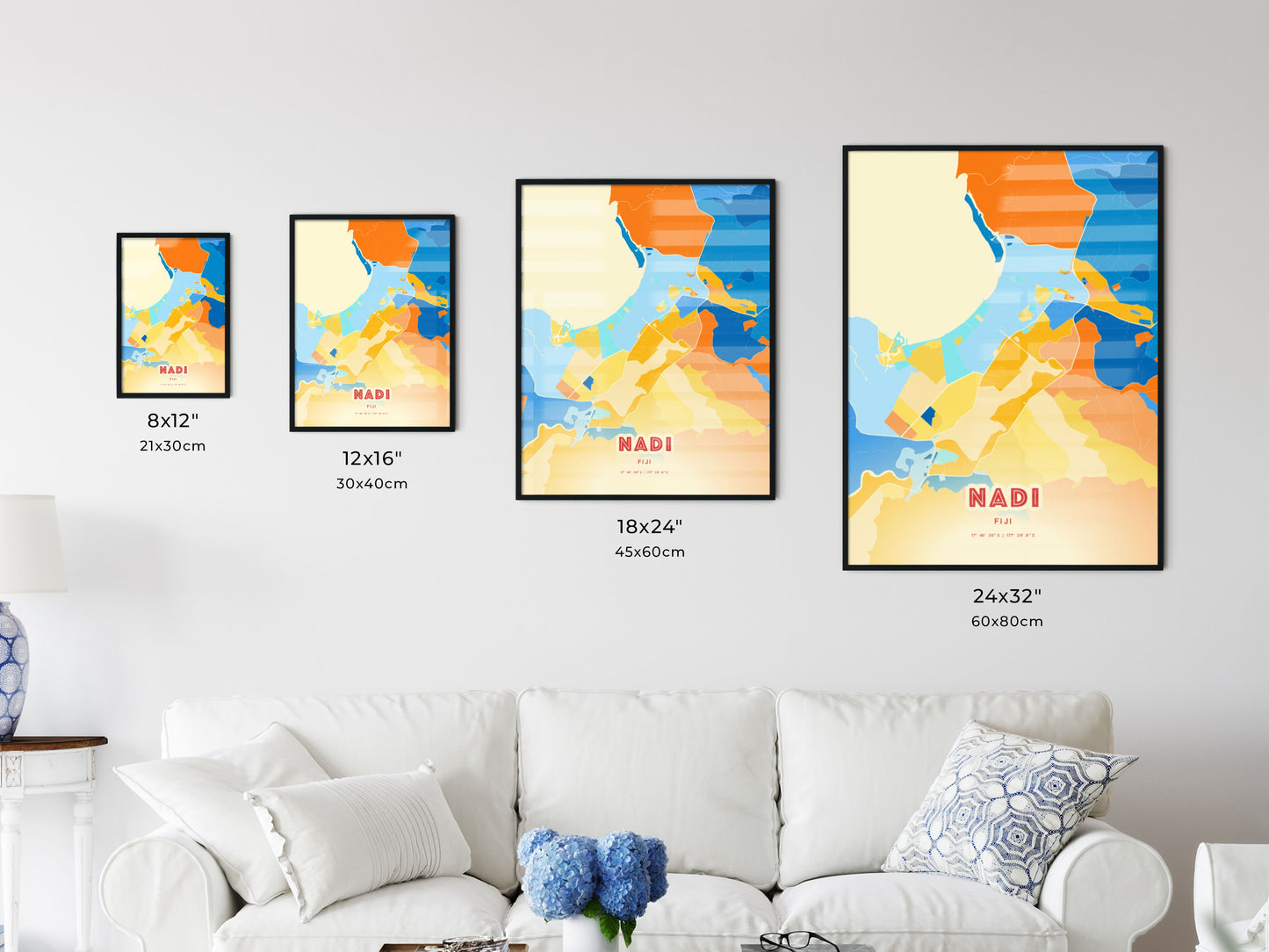 Colorful NADI FIJI Fine Art Map Blue Orange