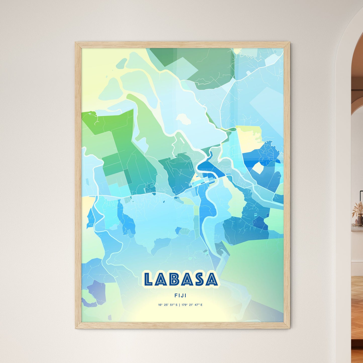 Colorful LABASA FIJI Fine Art Map Cool Blue